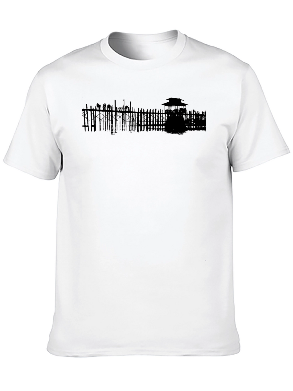 Mens Black T-Shirt with Architectural Silhouette Design