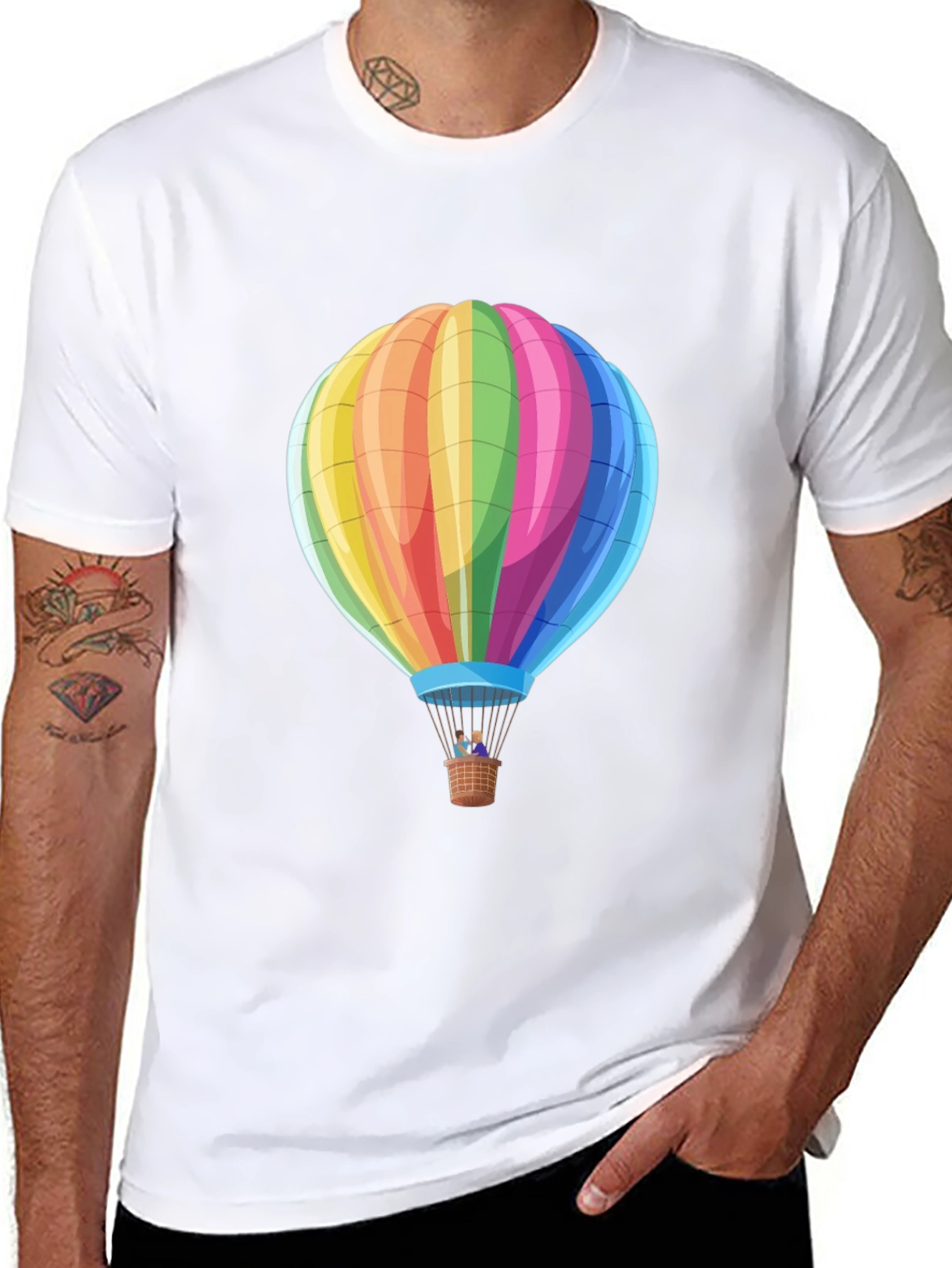 Rainbow Hot Air Balloon Graphic Tee - Black