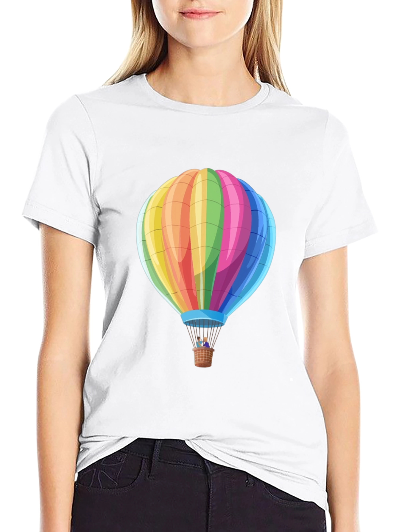 Rainbow Hot Air Balloon Graphic Tee - Black