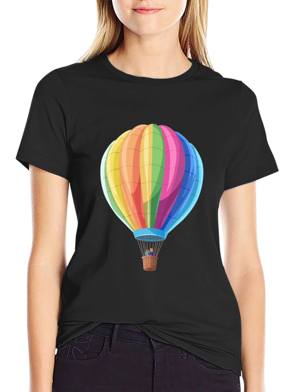 Rainbow Hot Air Balloon Graphic Tee - Black