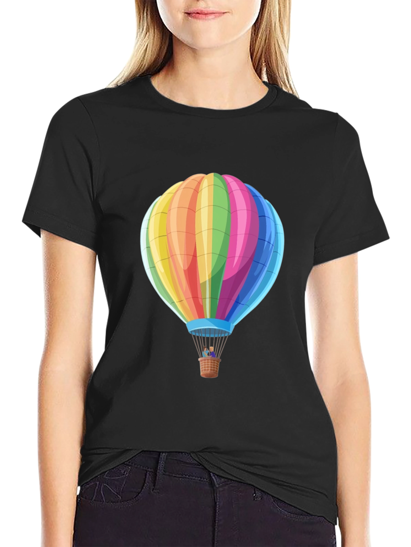 Rainbow Hot Air Balloon Graphic Tee - Black