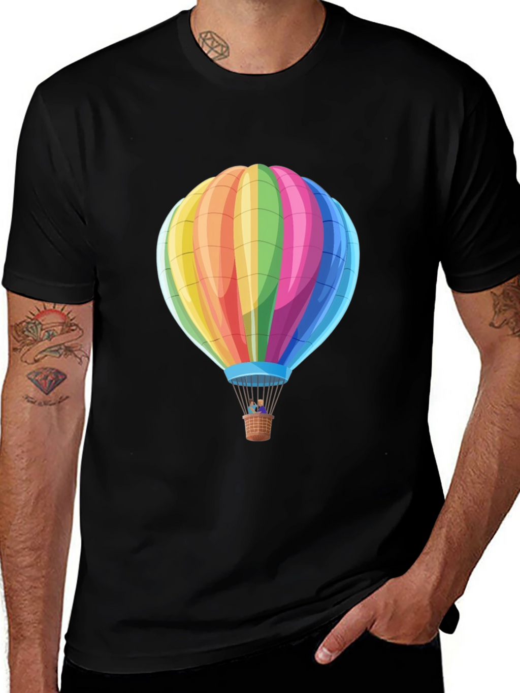 Rainbow Hot Air Balloon Graphic Tee - Black