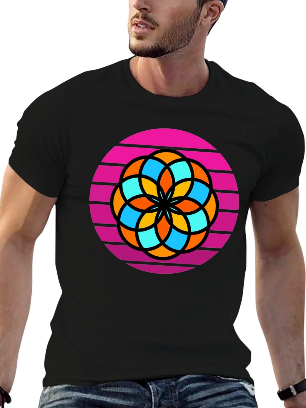 Retro Flower Graphic Tee - Mens Black T-Shirt
