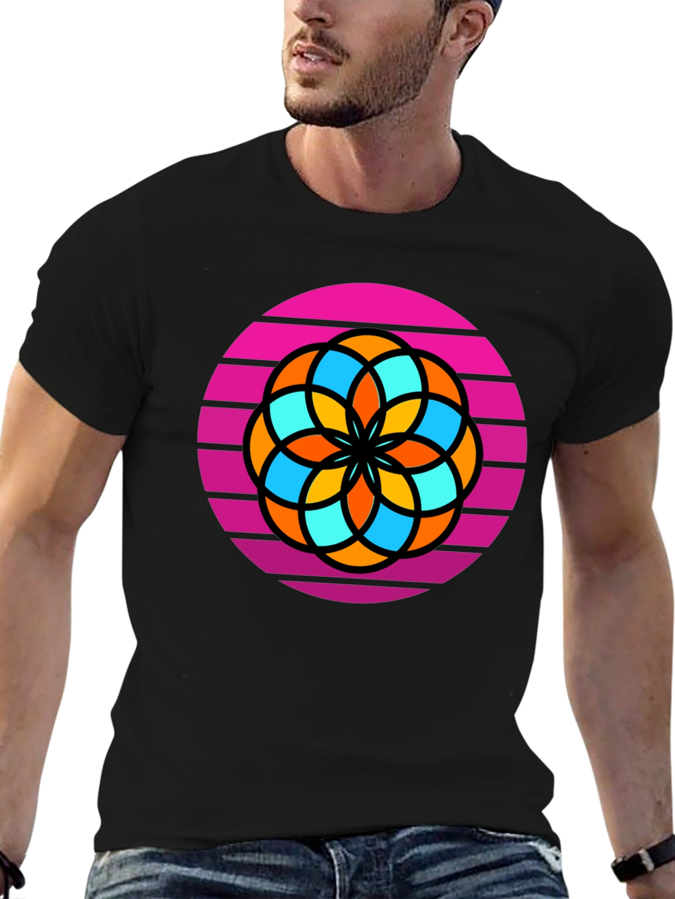 Retro Flower Graphic Tee - Mens Black T-Shirt
