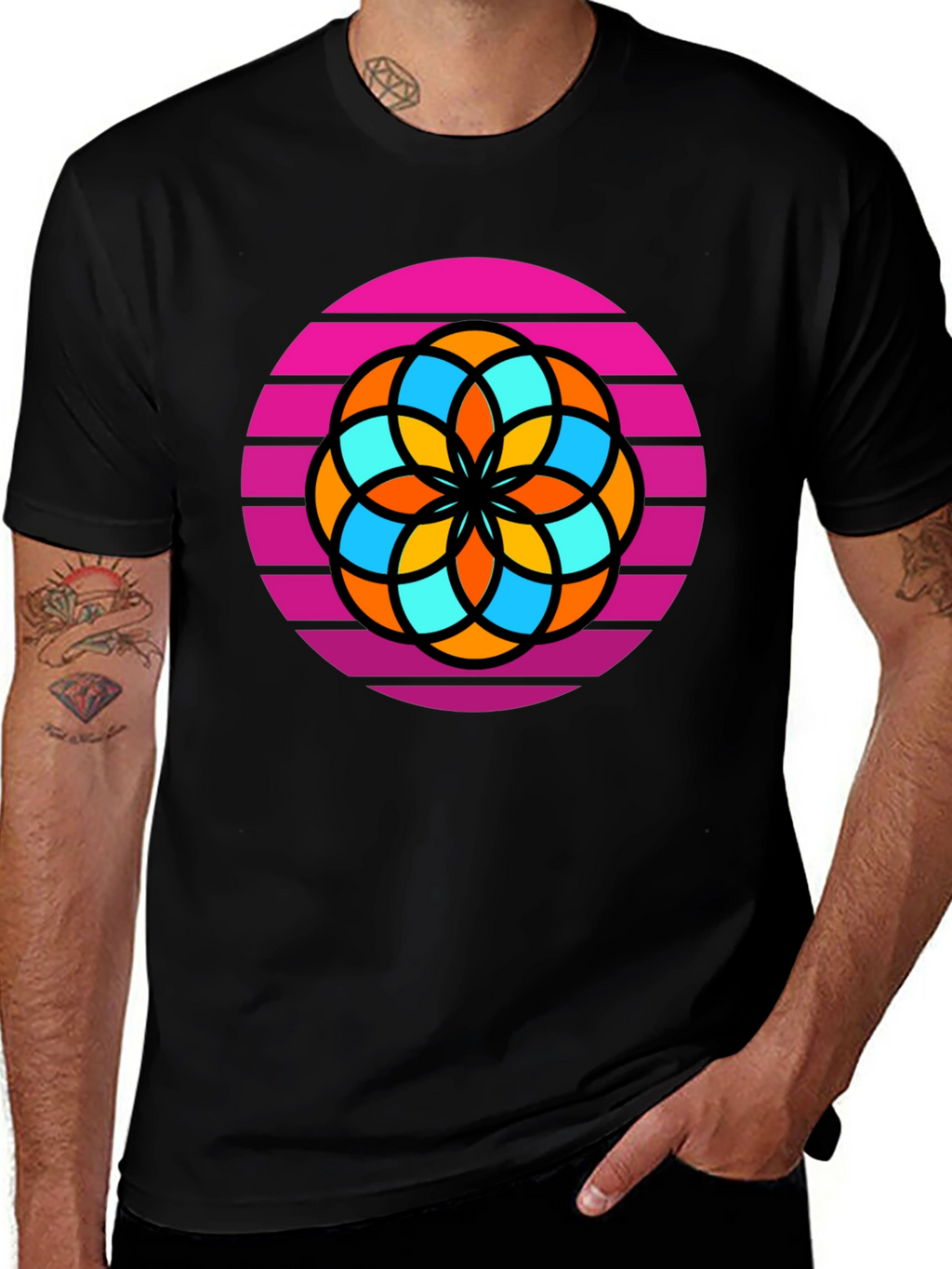 Retro Flower Graphic Tee - Mens Black T-Shirt