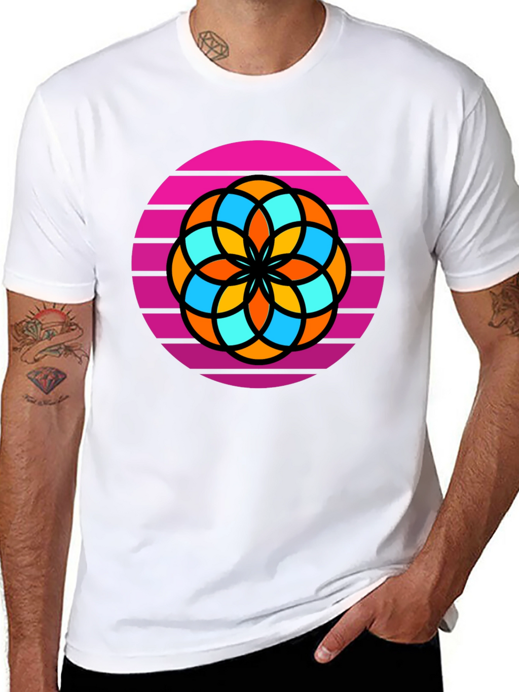 Retro Flower Graphic Tee - Mens Black T-Shirt