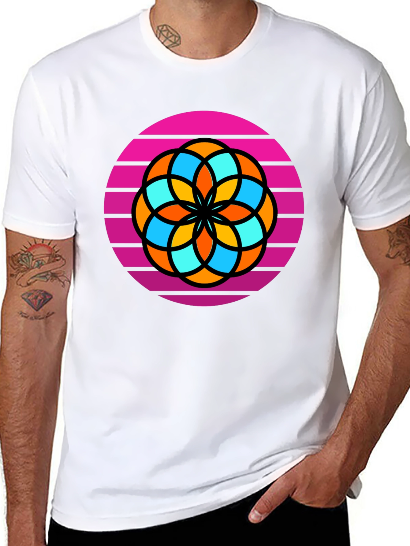 Retro Flower Graphic Tee - Mens Black T-Shirt