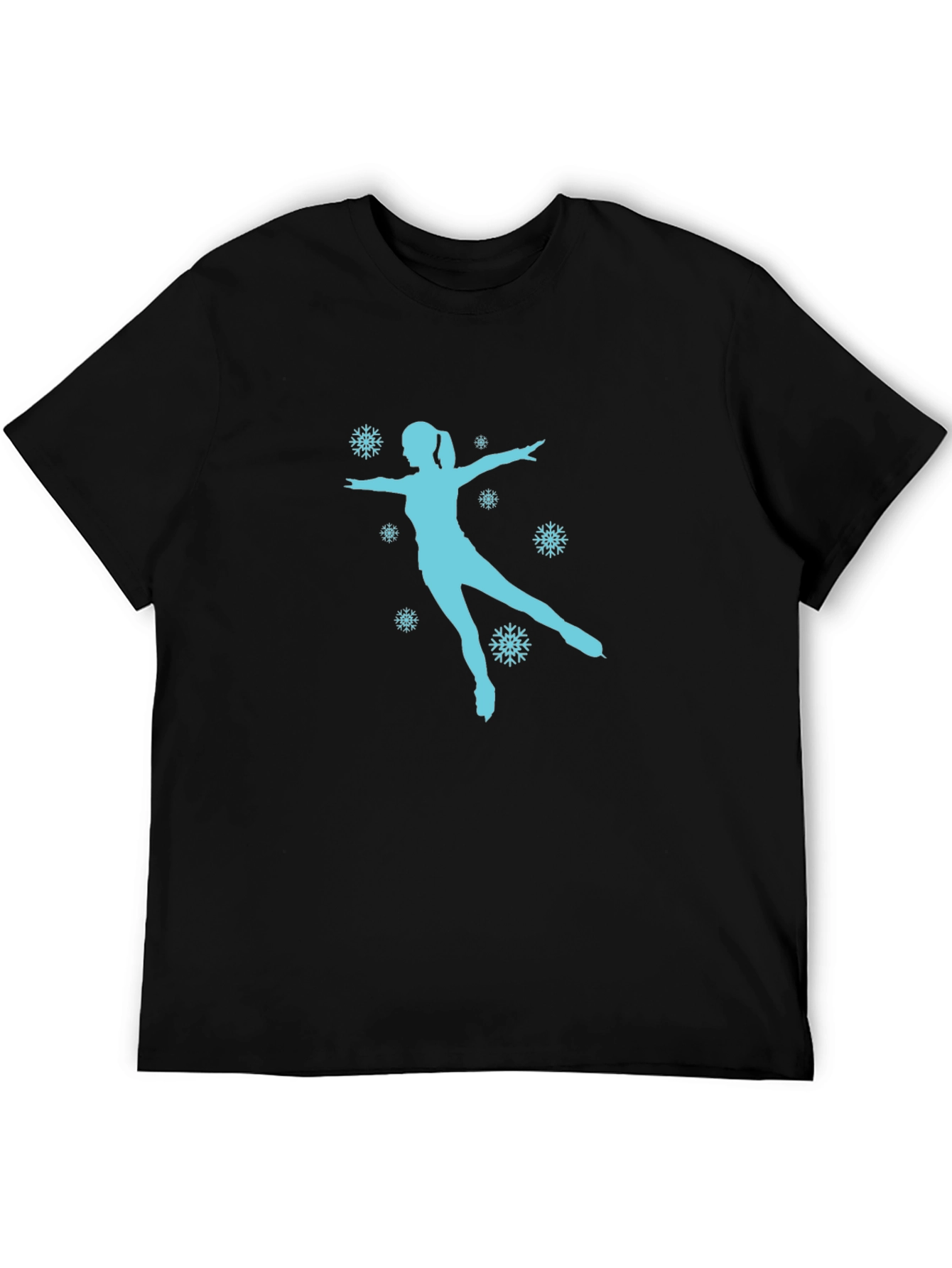 Figure Skating Snowflake Graphic Tee - Black Cotton Shirt