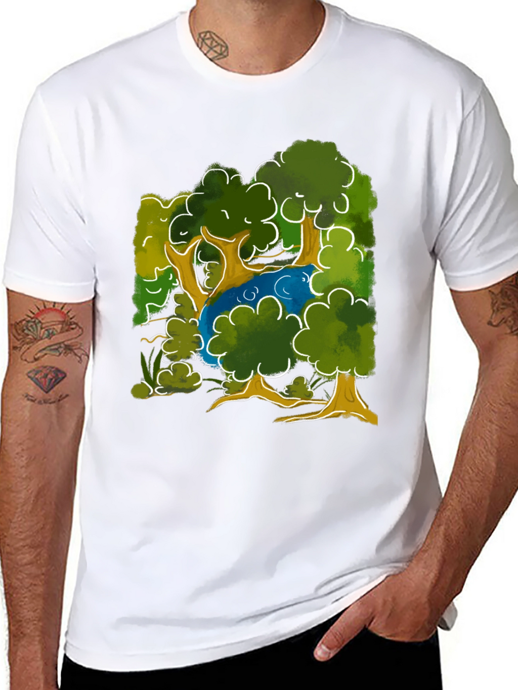 Nature Scene Graphic Tee - Black Cotton
