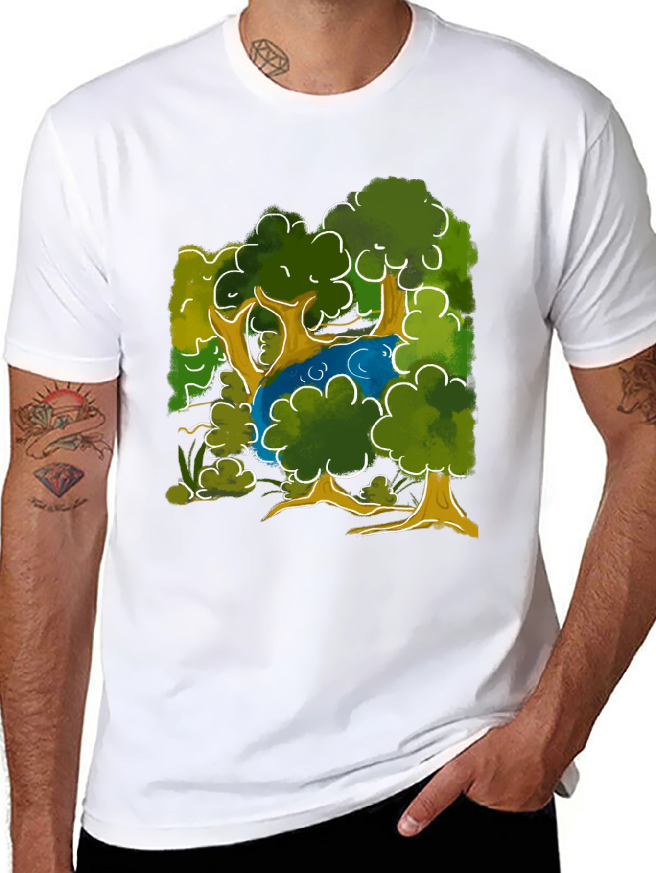 Nature Scene Graphic Tee - Black Cotton