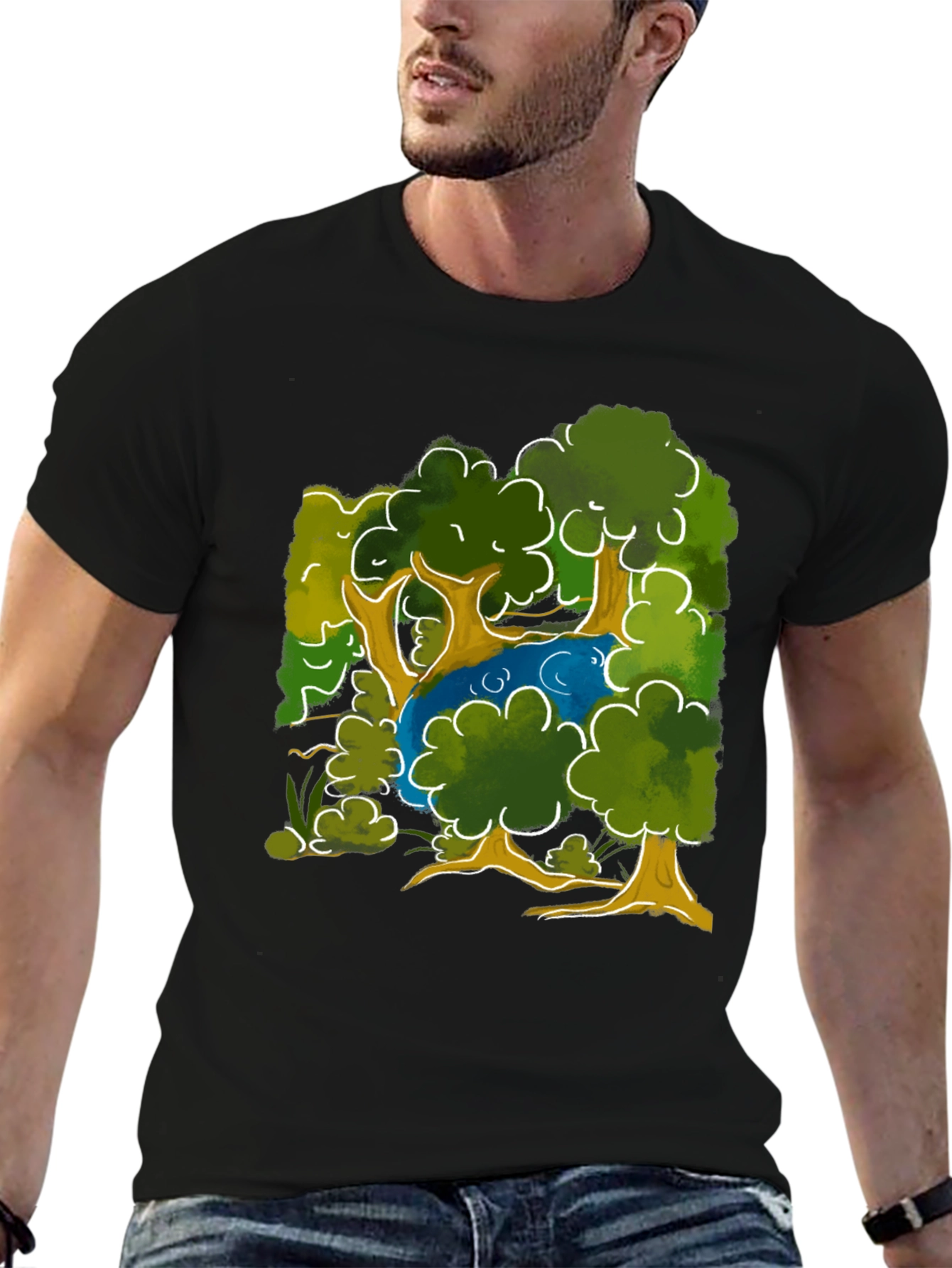 Nature Scene Graphic Tee - Black Cotton