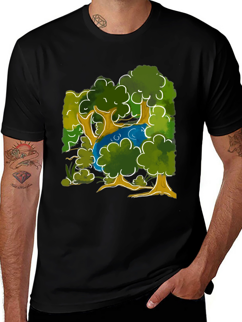 Nature Scene Graphic Tee - Black Cotton