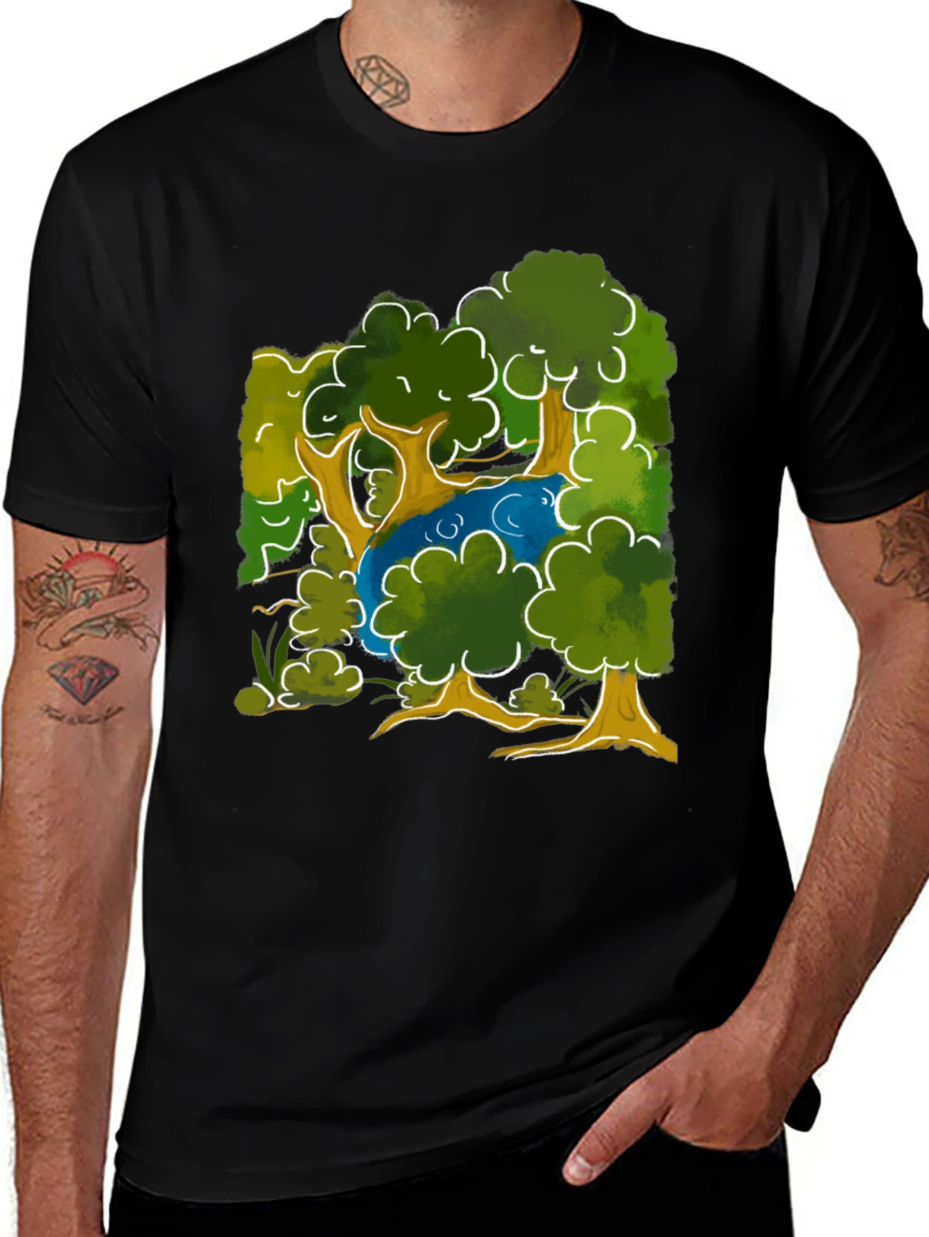 Nature Scene Graphic Tee - Black Cotton