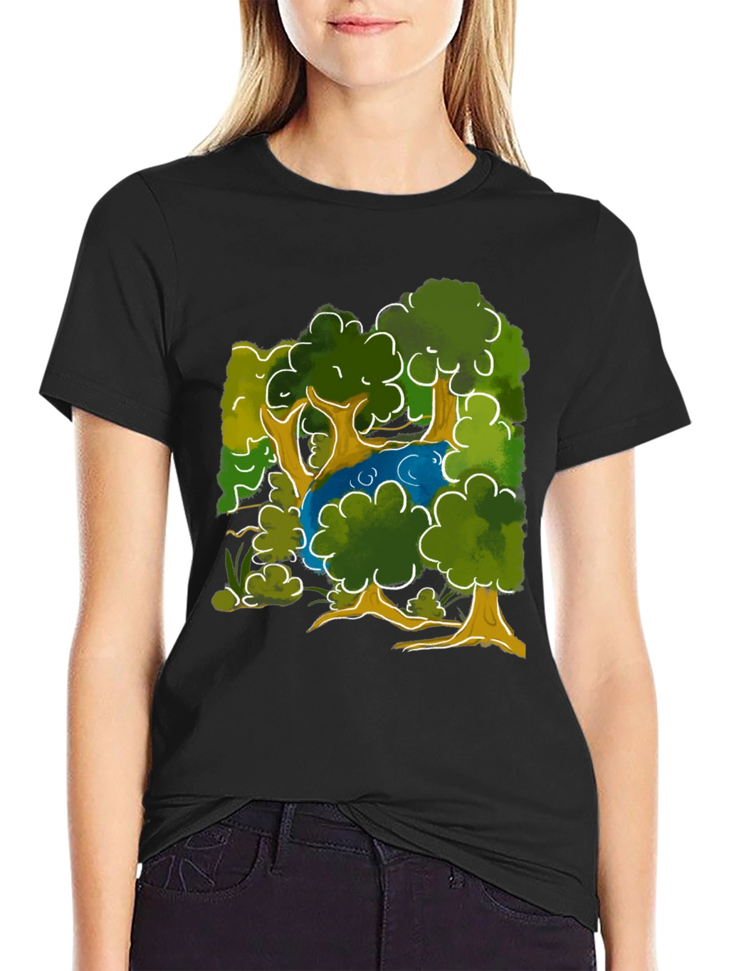 Nature Scene Graphic Tee - Black Cotton