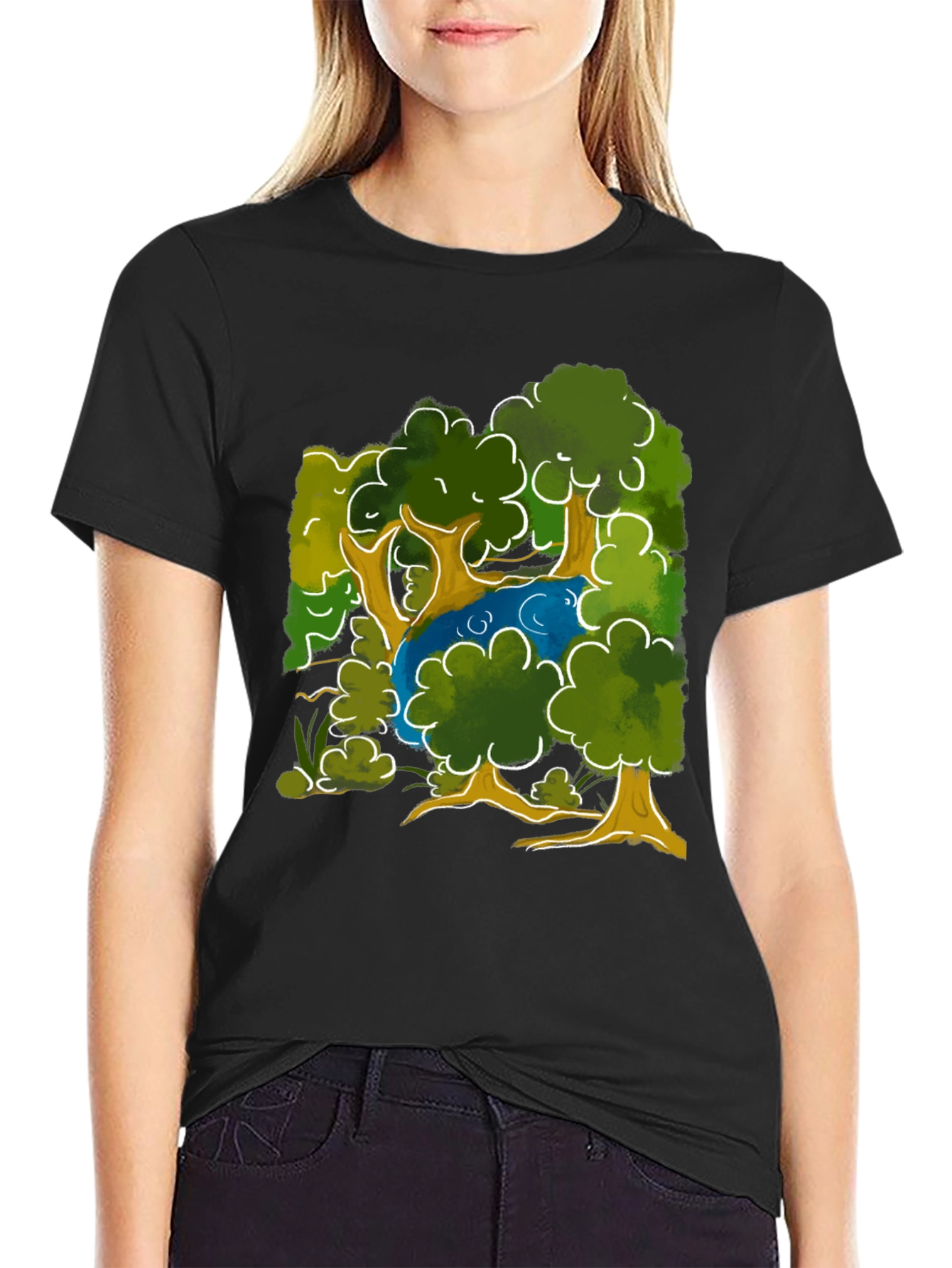 Nature Scene Graphic Tee - Black Cotton