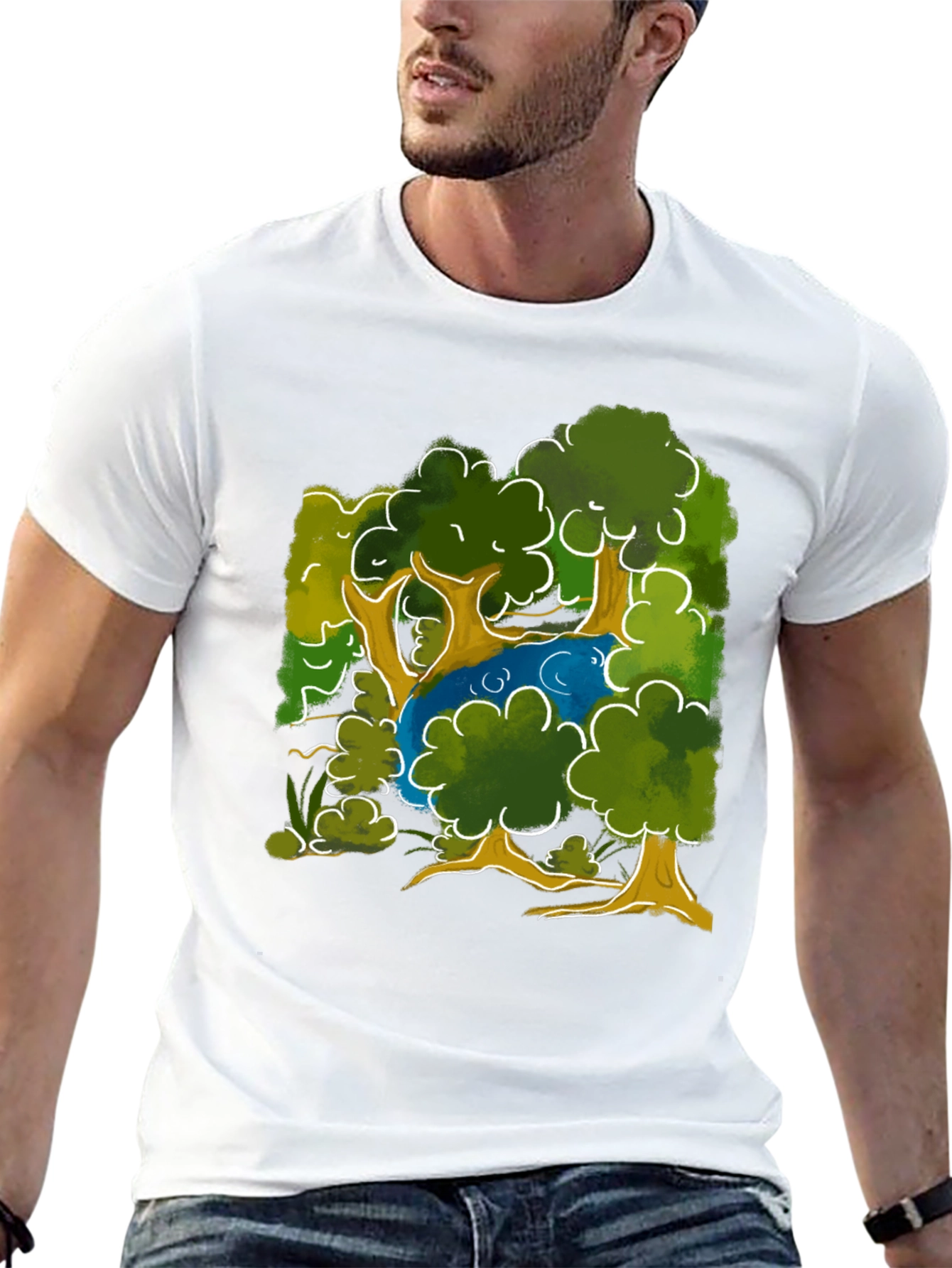 Nature Scene Graphic Tee - Black Cotton