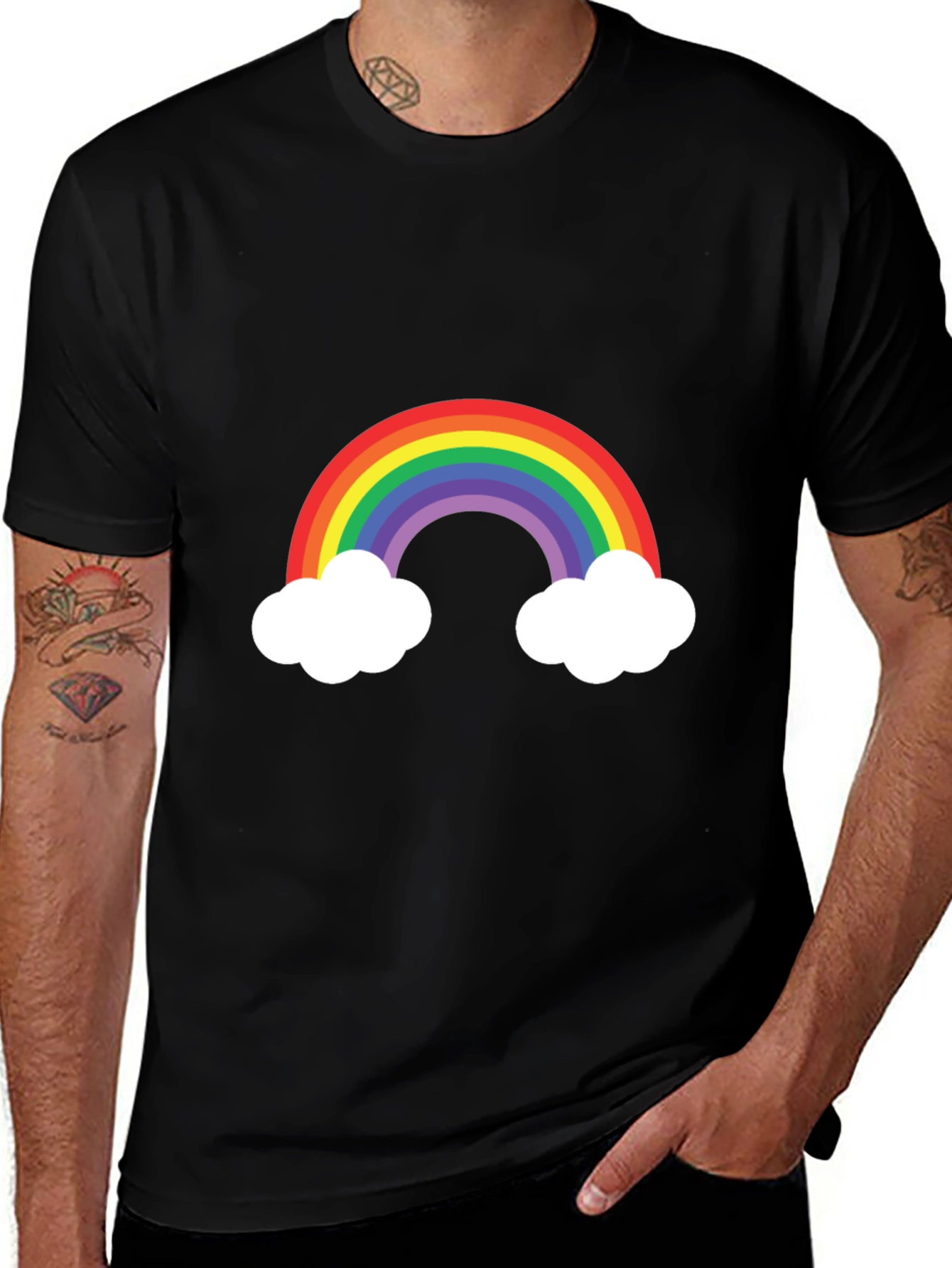 Rainbow Cloud Graphic Tee - Mens Black T-Shirt