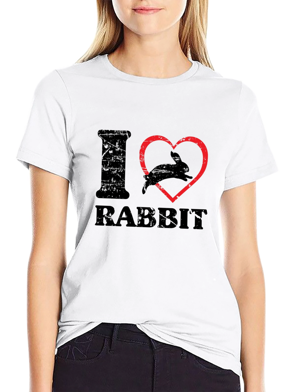 I Heart Rabbit T-Shirt Black Cotton Casual Wear