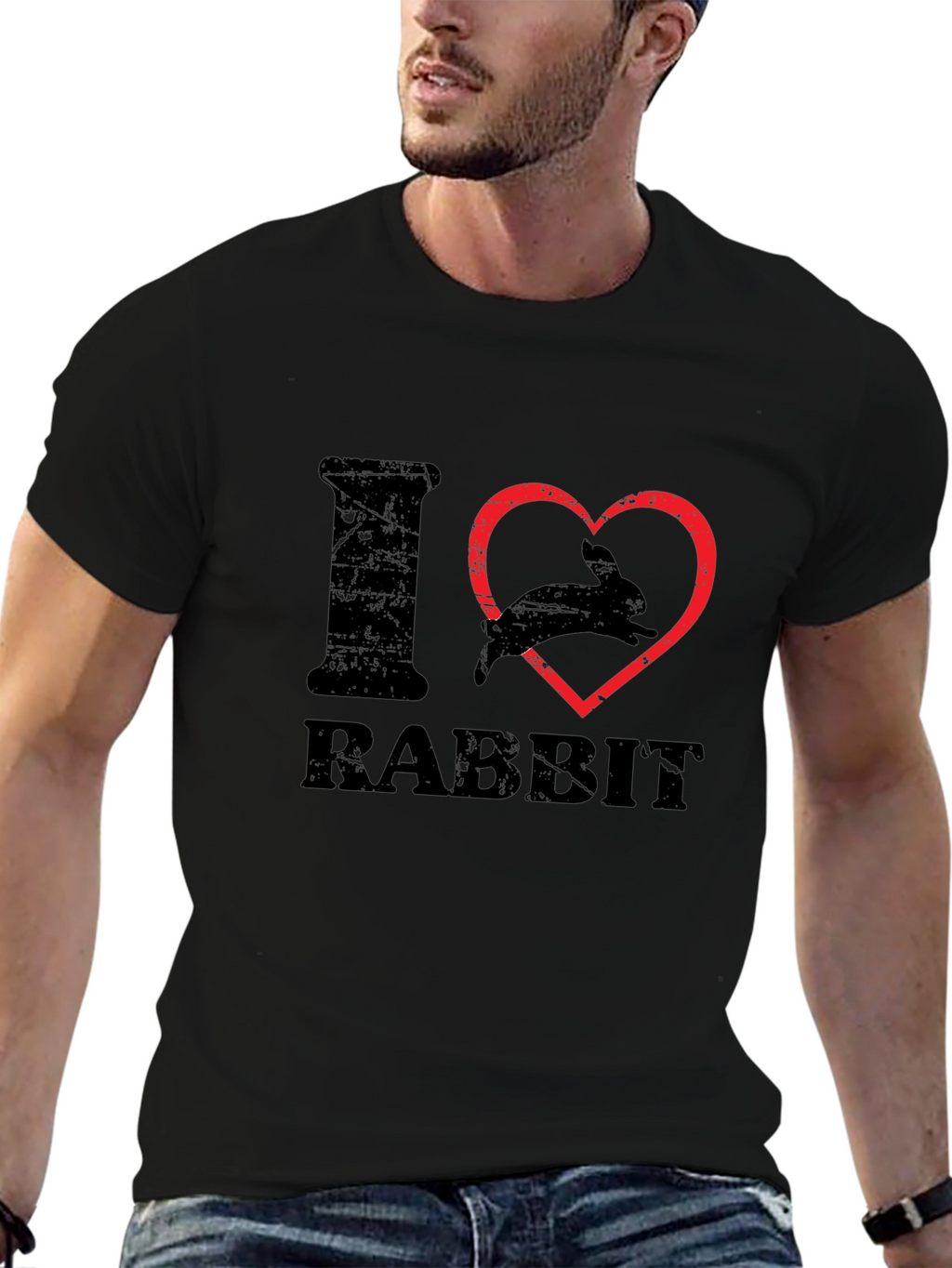 I Heart Rabbit T-Shirt Black Cotton Casual Wear