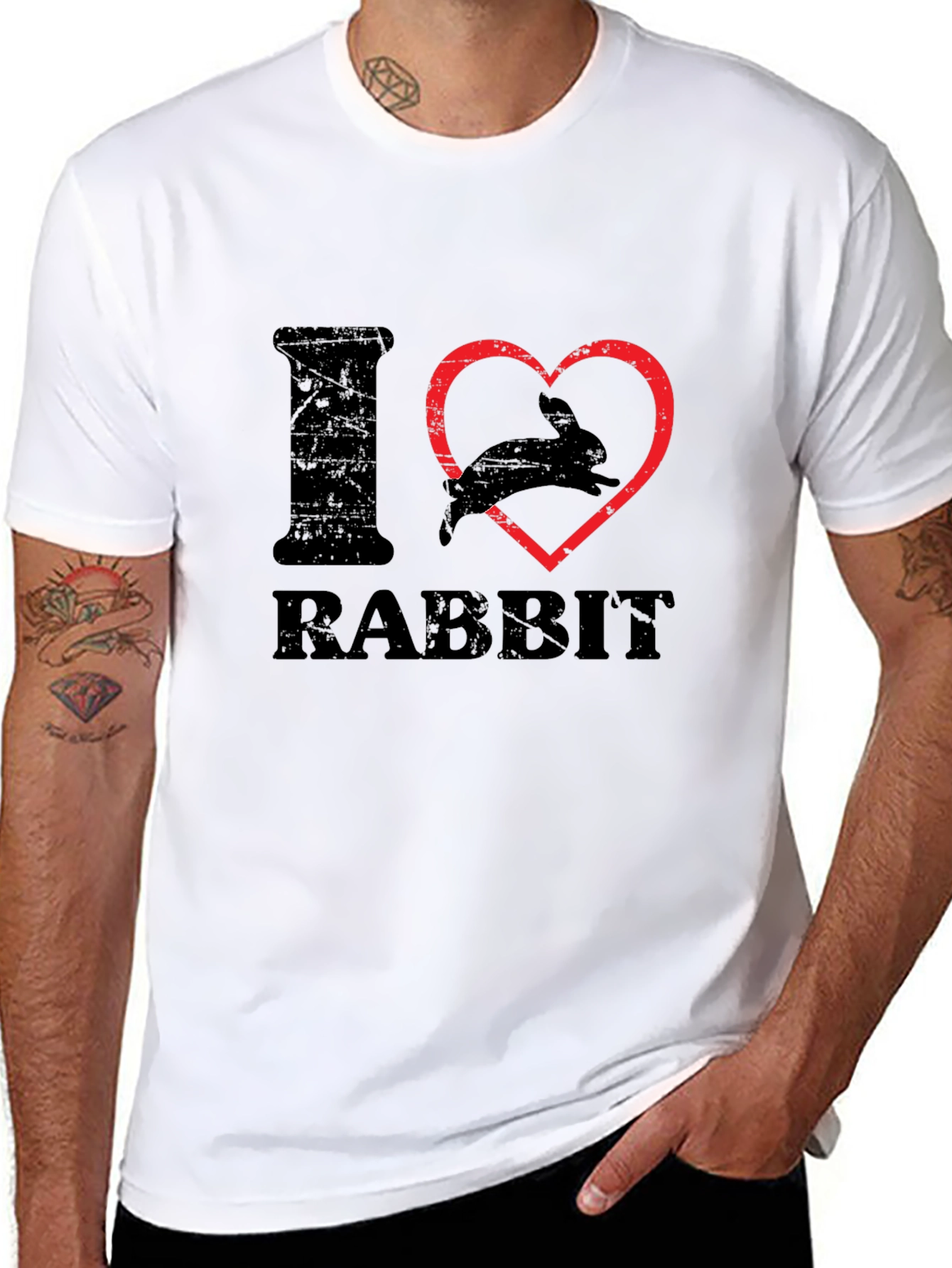 I Heart Rabbit T-Shirt Black Cotton Casual Wear