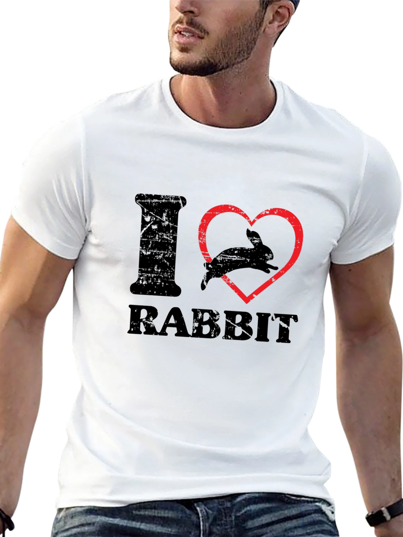 I Heart Rabbit T-Shirt Black Cotton Casual Wear