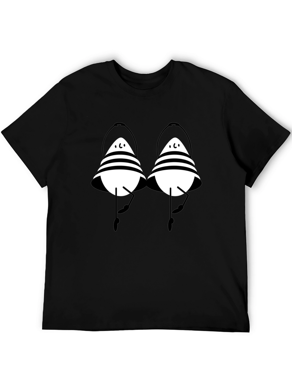Striped Cartoon Character Black T-Shirt
