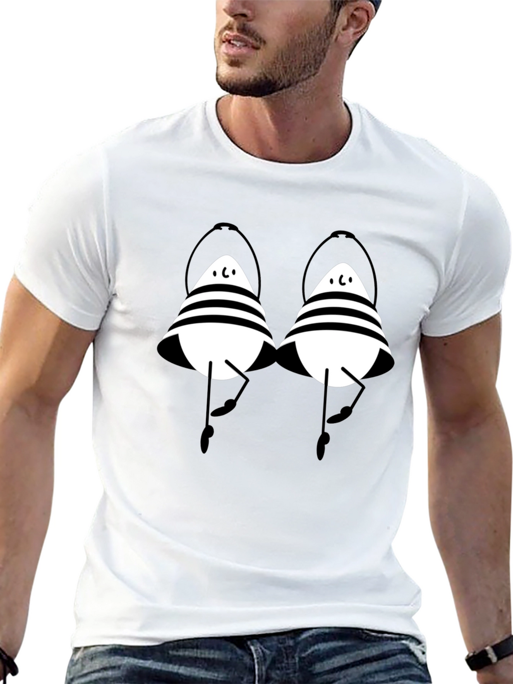 Striped Cartoon Character Black T-Shirt