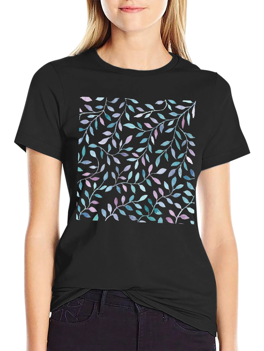 Leaf Print Black T-Shirt
