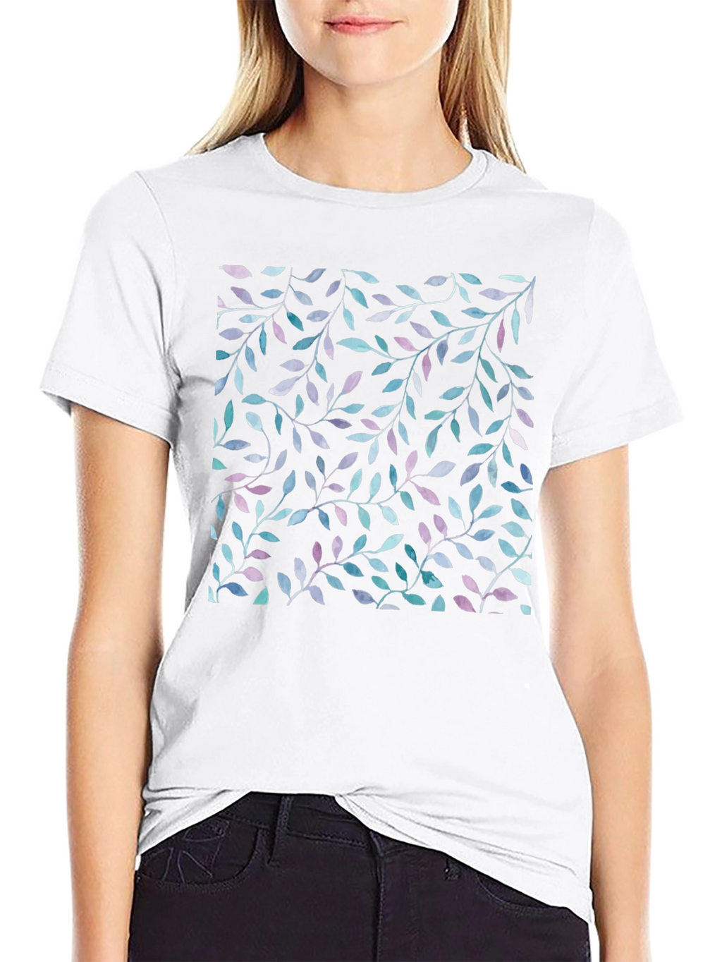 Leaf Print Black T-Shirt