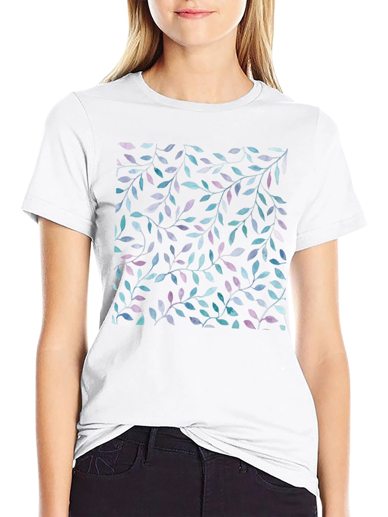 Leaf Print Black T-Shirt