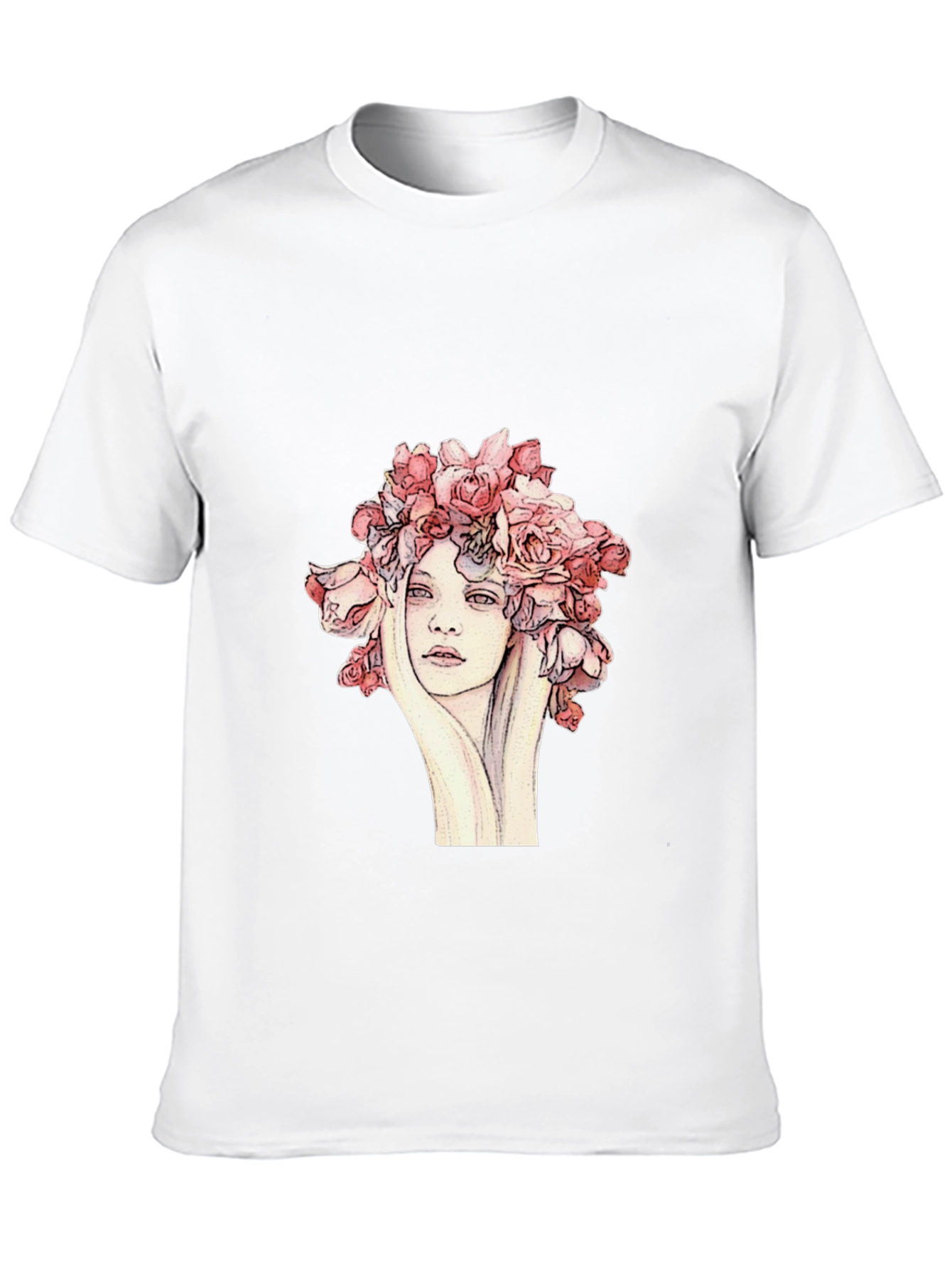 Floral Woman Graphic Tee - Unique Artistic Design