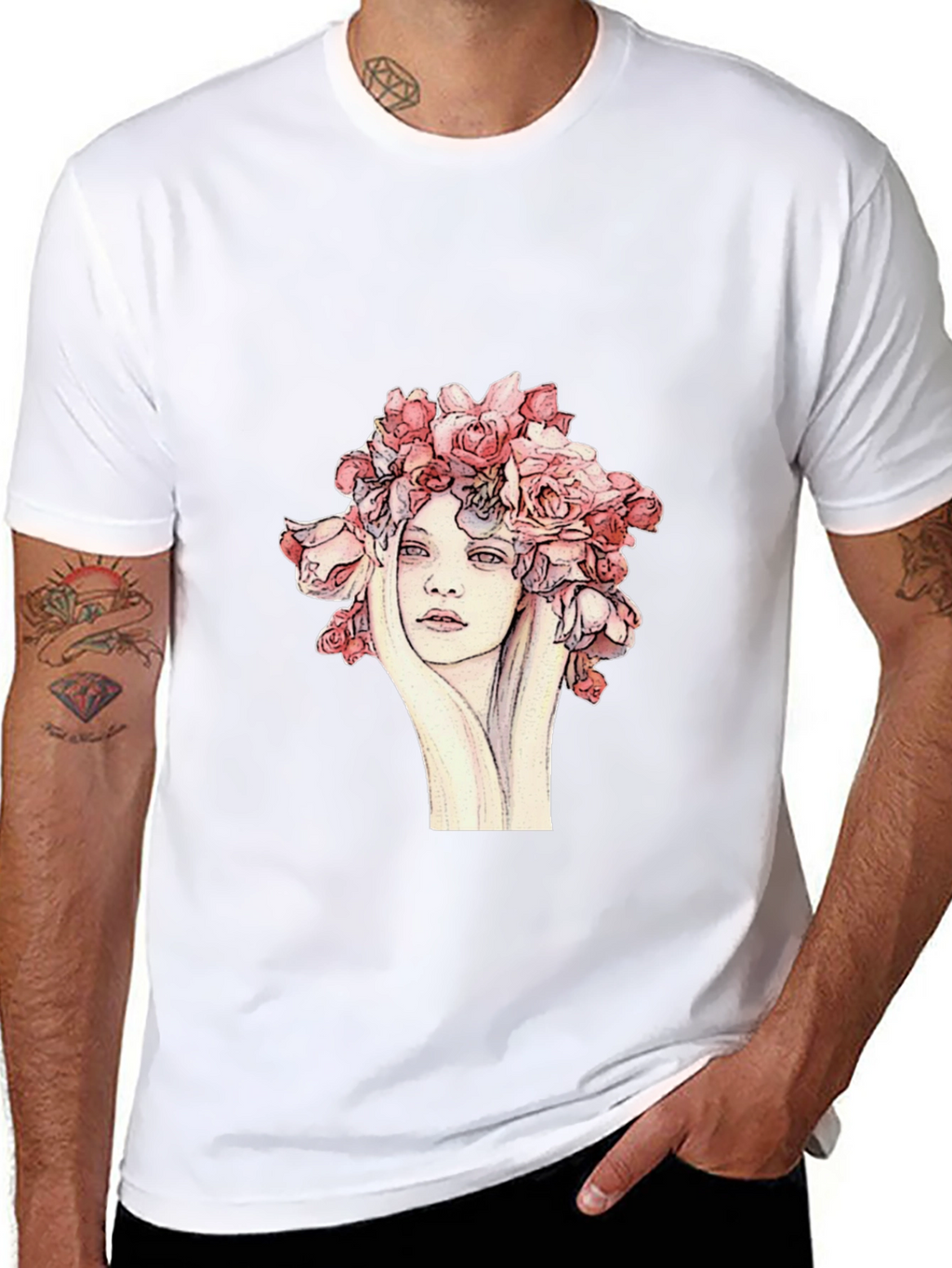 Floral Woman Graphic Tee - Unique Artistic Design