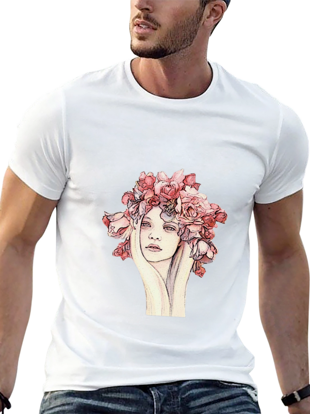 Floral Woman Graphic Tee - Unique Artistic Design