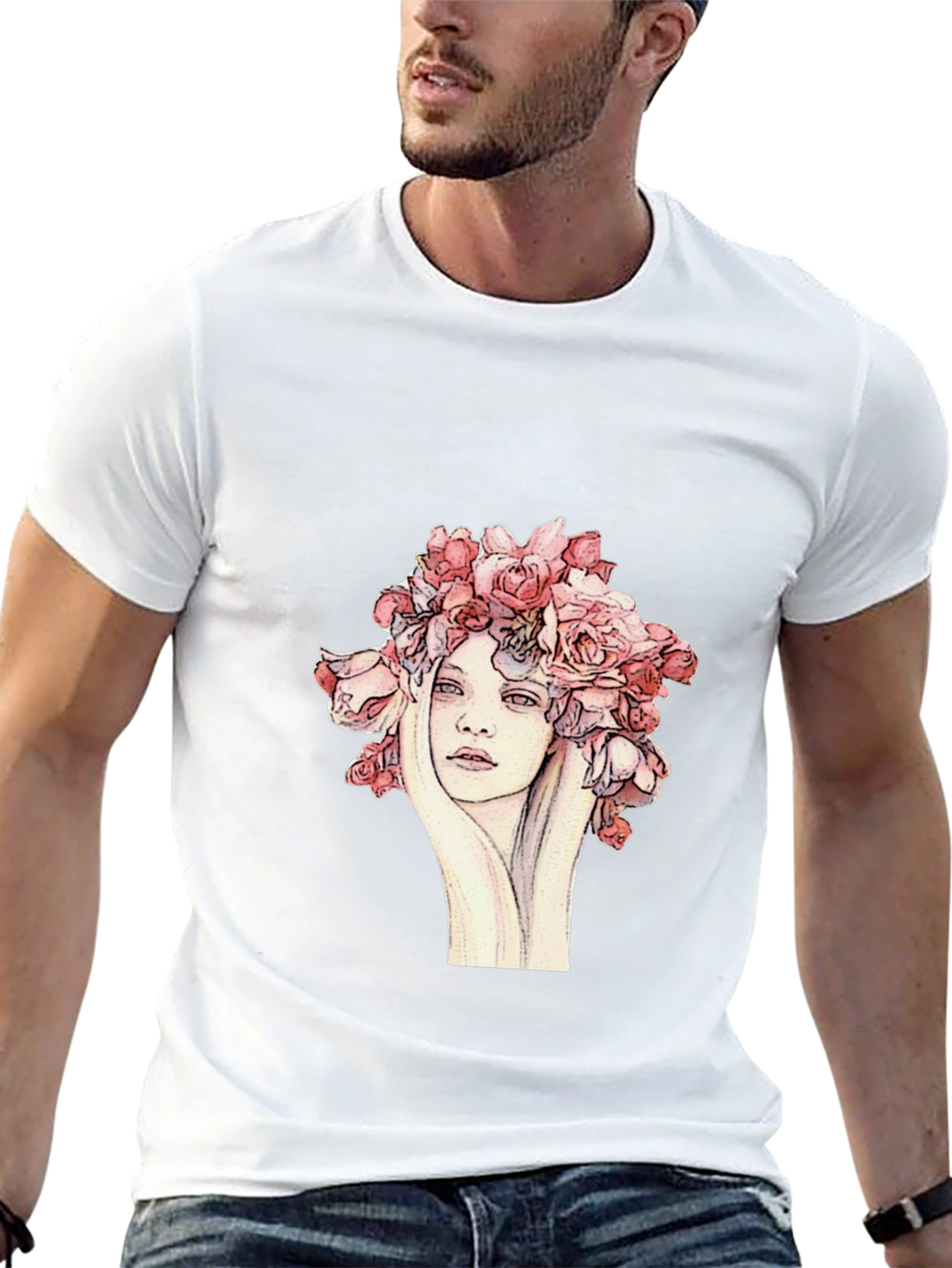 Floral Woman Graphic Tee - Unique Artistic Design