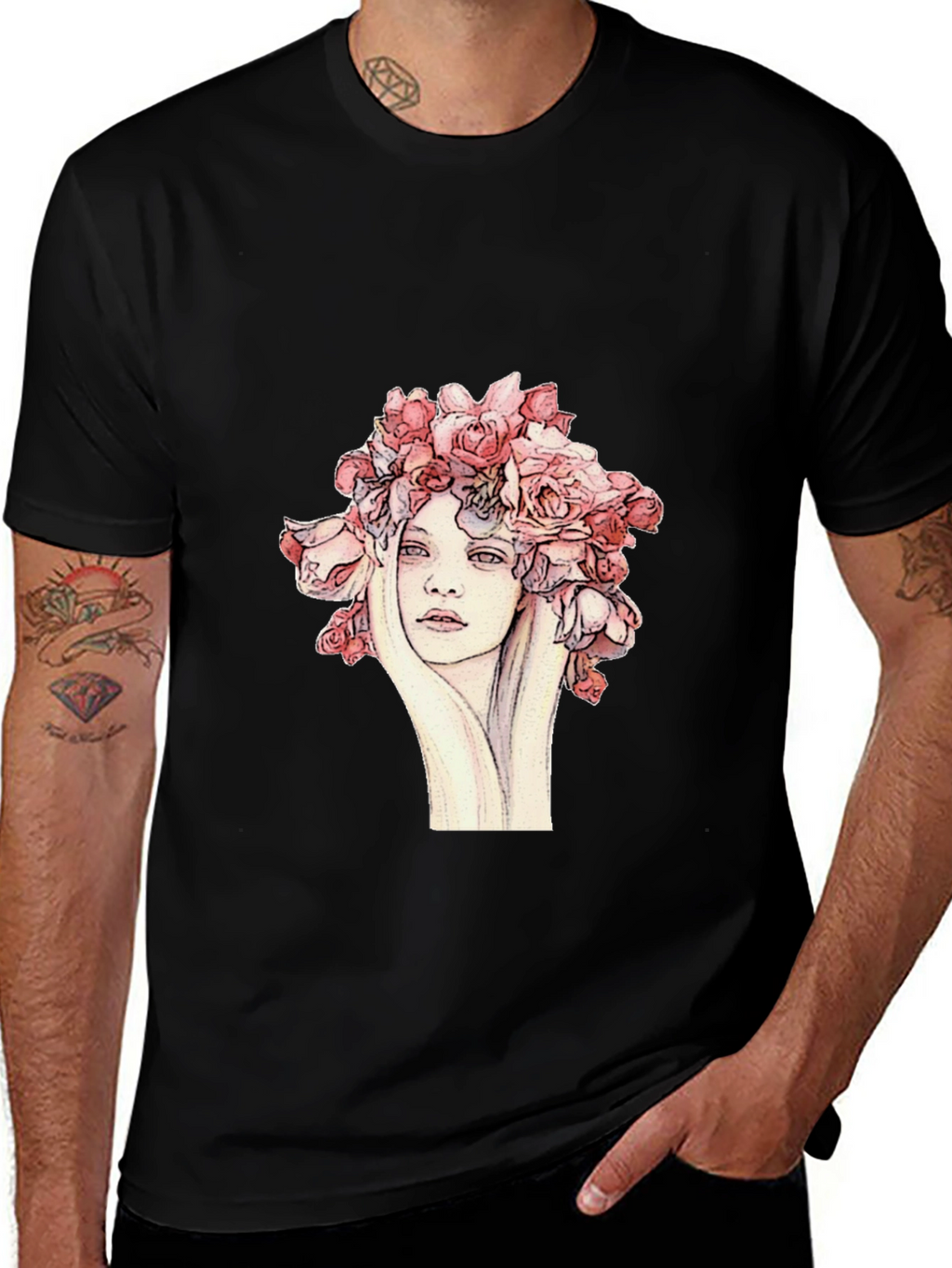 Floral Woman Graphic Tee - Unique Artistic Design