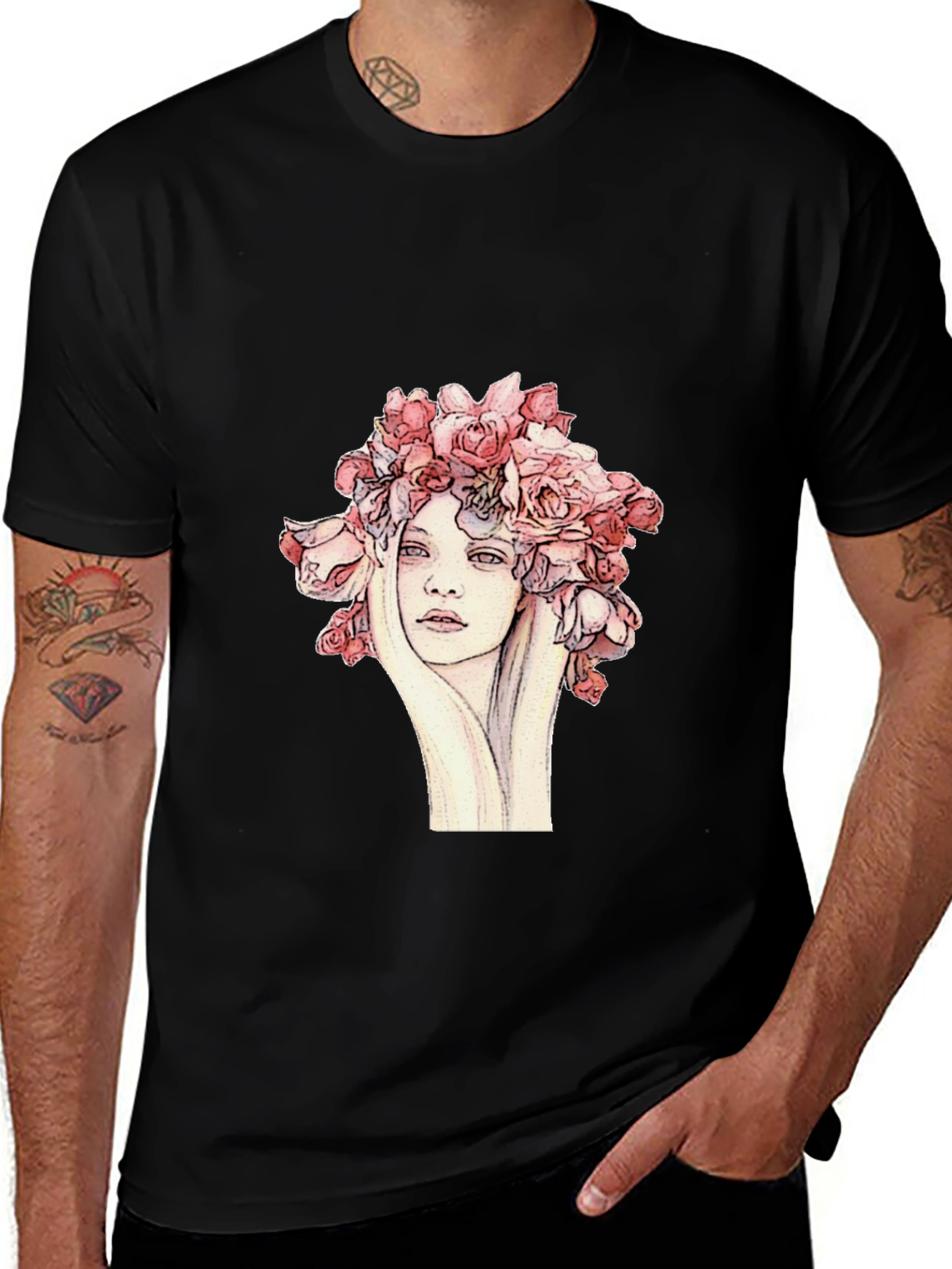 Floral Woman Graphic Tee - Unique Artistic Design