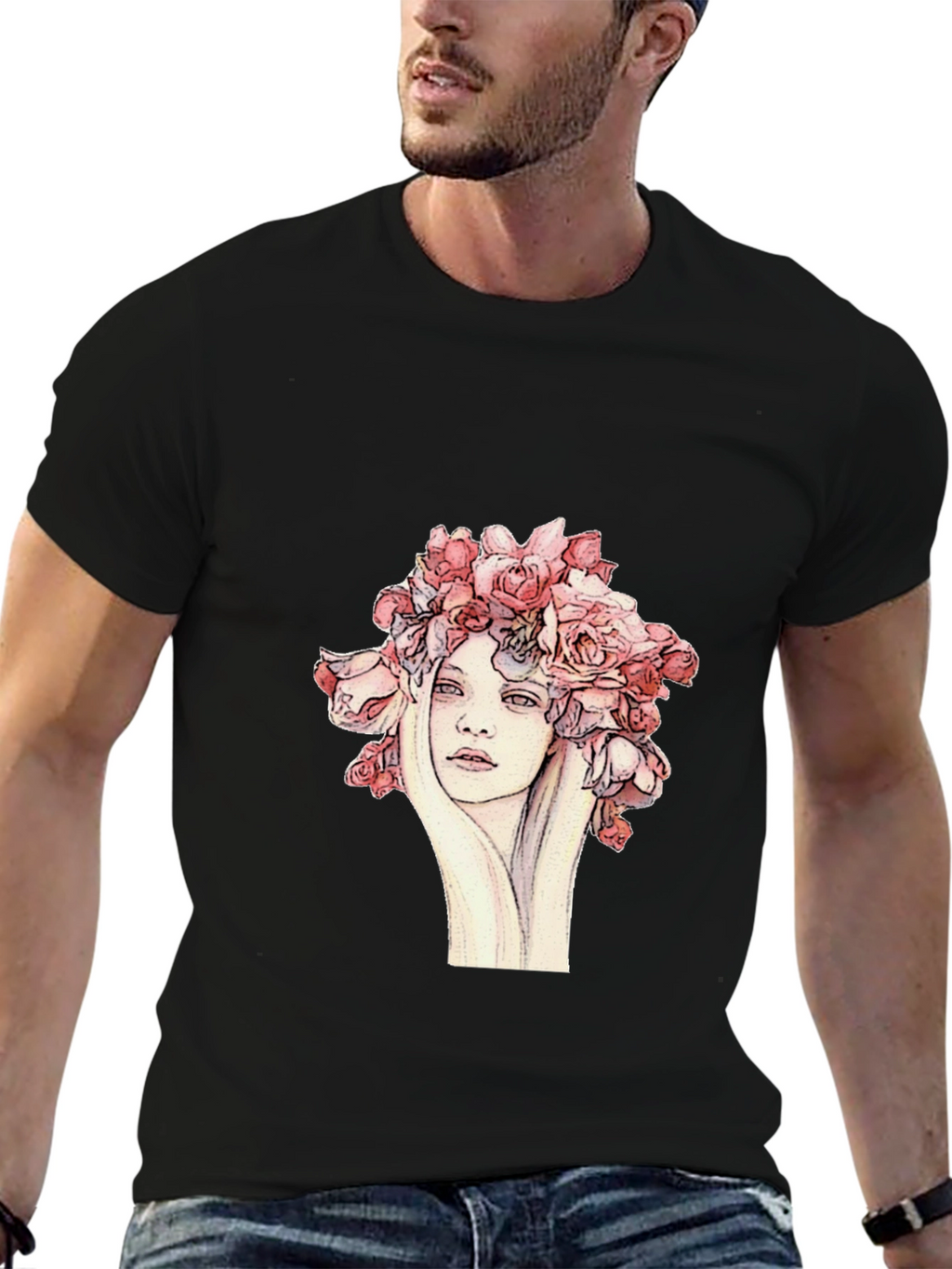 Floral Woman Graphic Tee - Unique Artistic Design