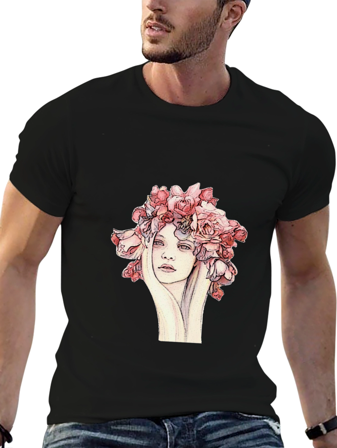 Floral Woman Graphic Tee - Unique Artistic Design