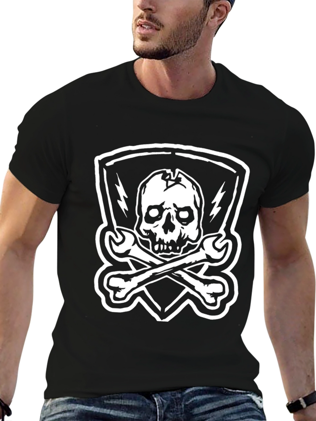 Skull & Wrenches Graphic Tee - Edgy Black T-Shirt