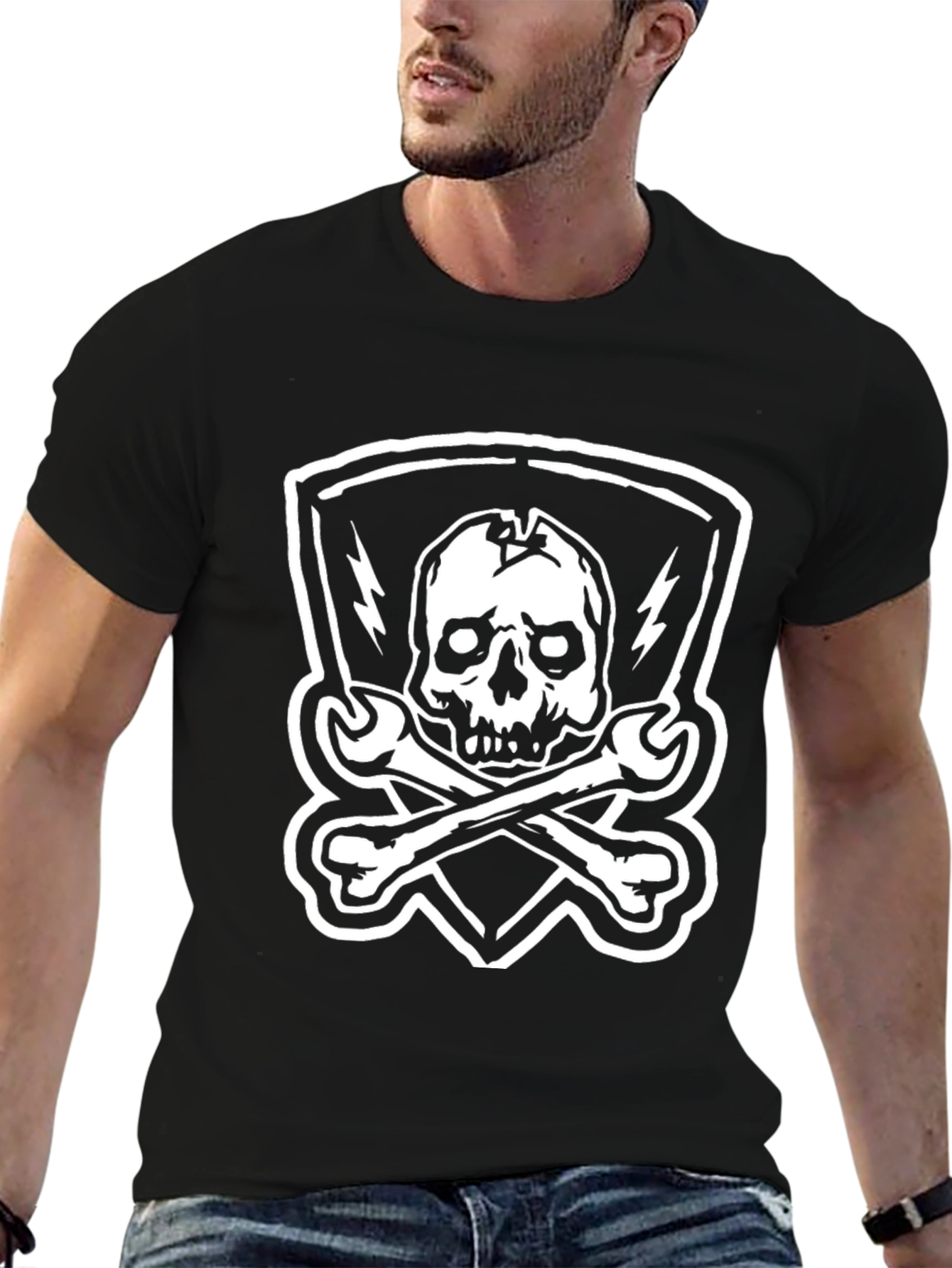Skull & Wrenches Graphic Tee - Edgy Black T-Shirt