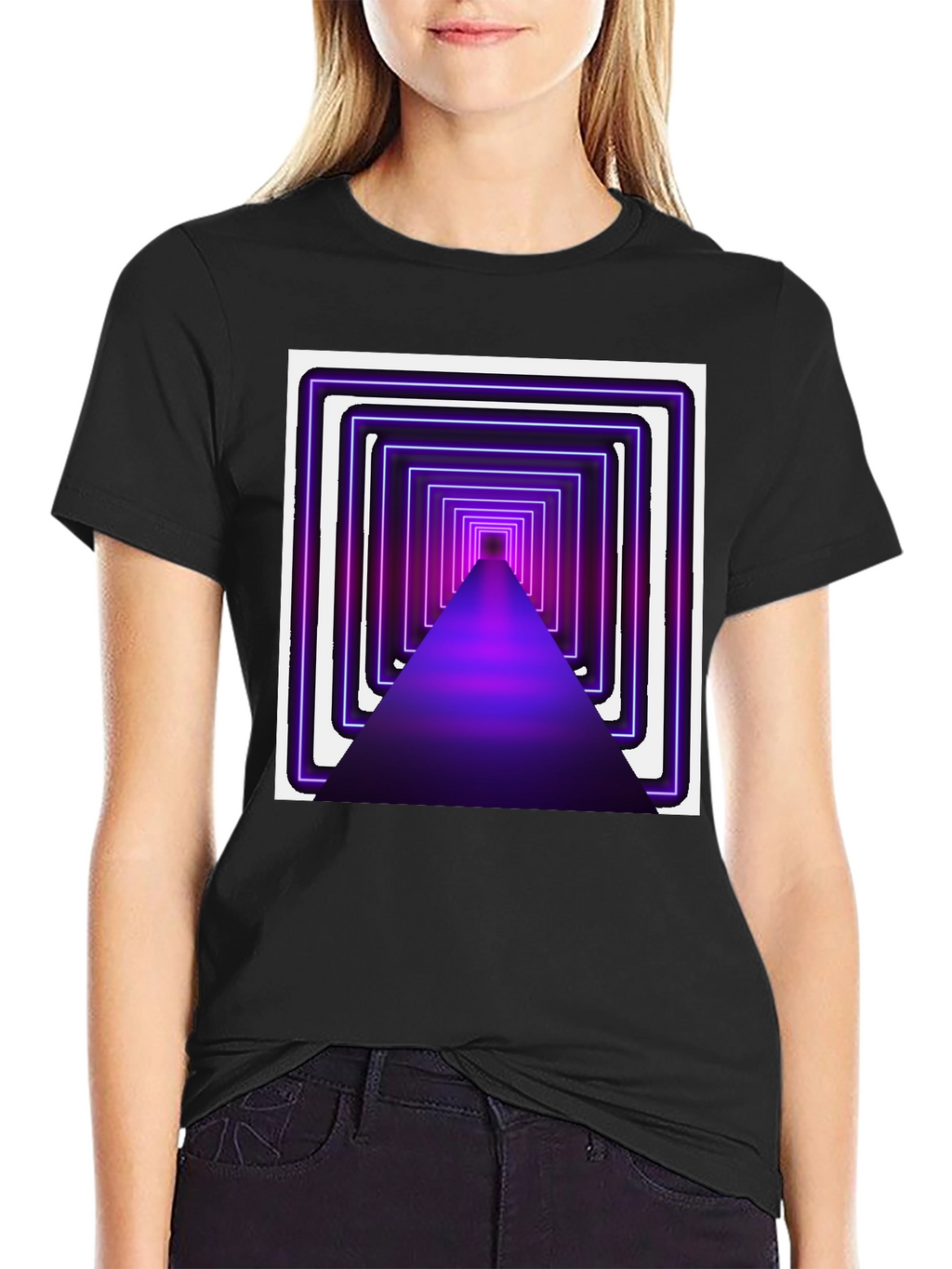 Neon Tunnel Graphic Tee - Modern Black T-Shirt