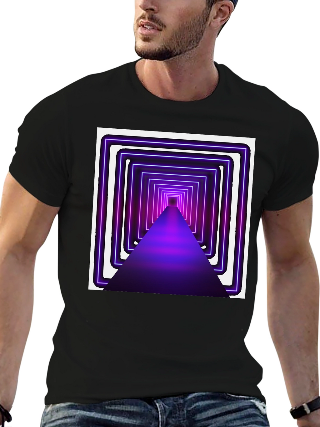 Neon Tunnel Graphic Tee - Modern Black T-Shirt