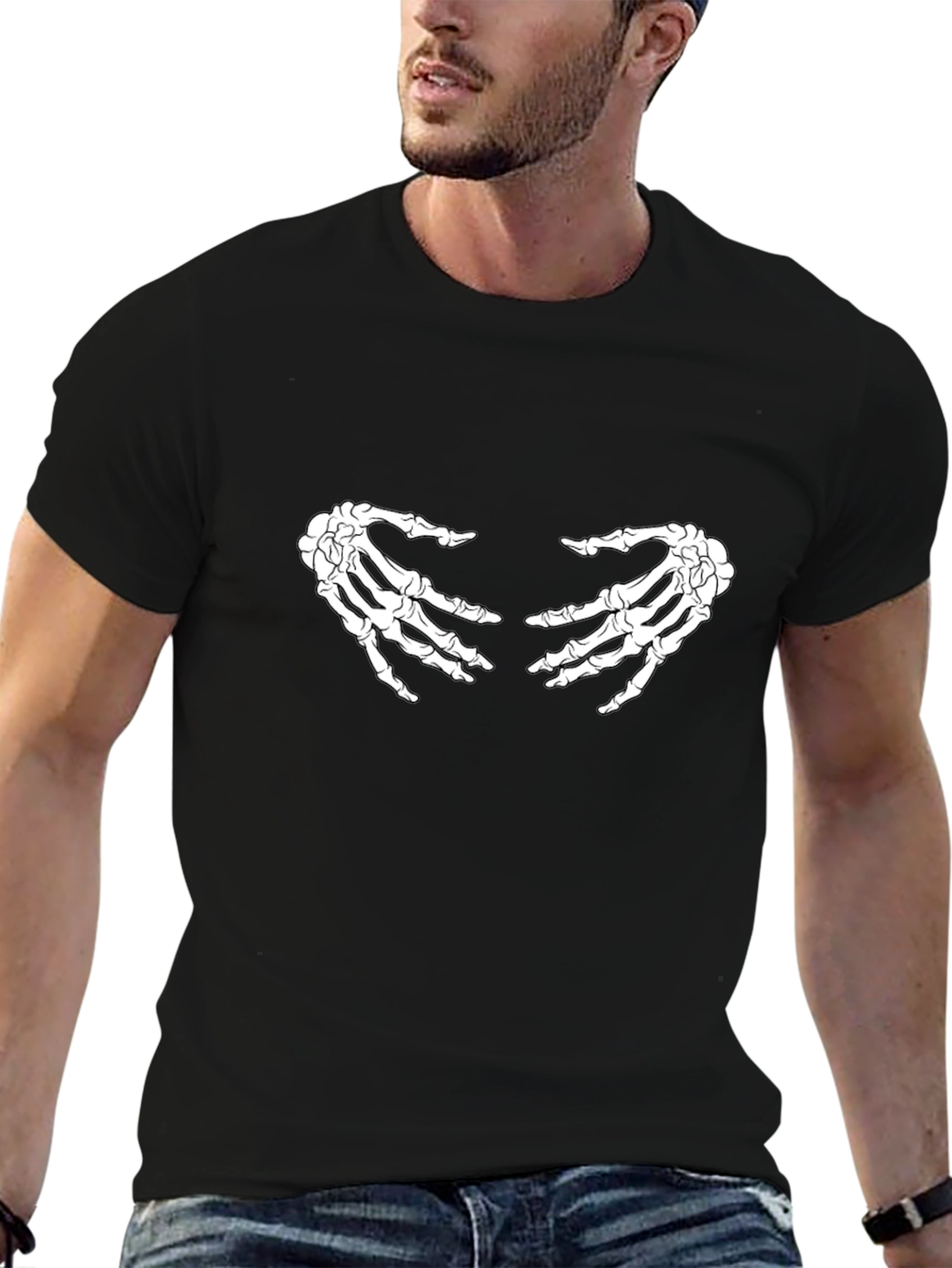 Skeleton Hands Graphic Tee - Black Casual T-Shirt