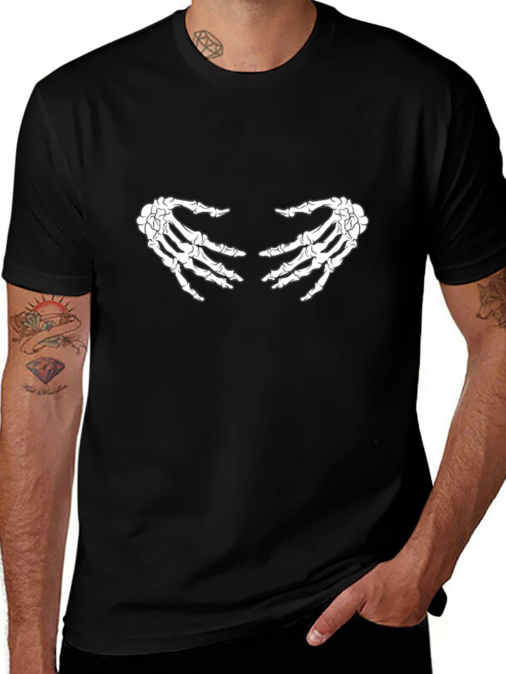 Skeleton Hands Graphic Tee - Black Casual T-Shirt