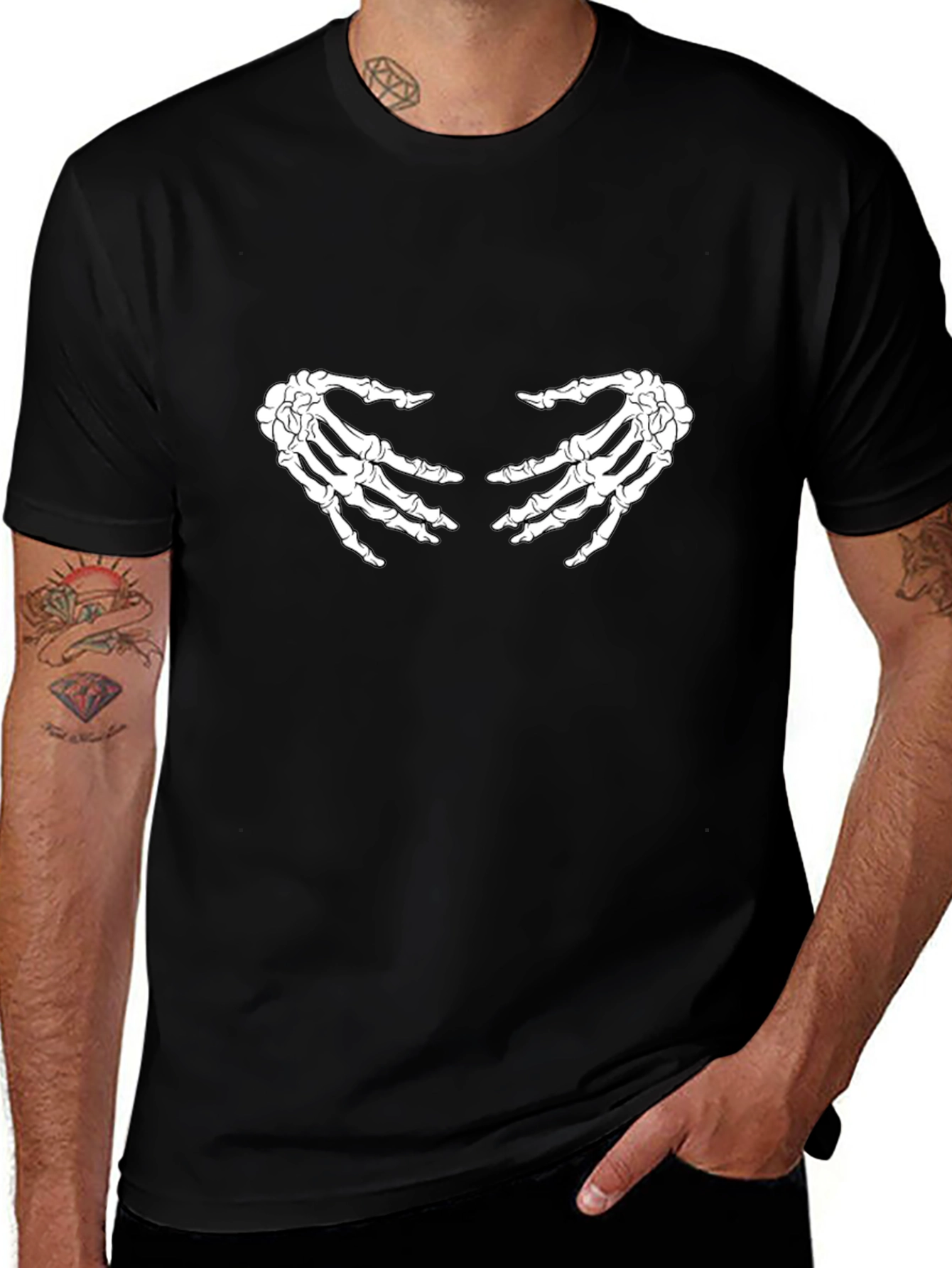 Skeleton Hands Graphic Tee - Black Casual T-Shirt