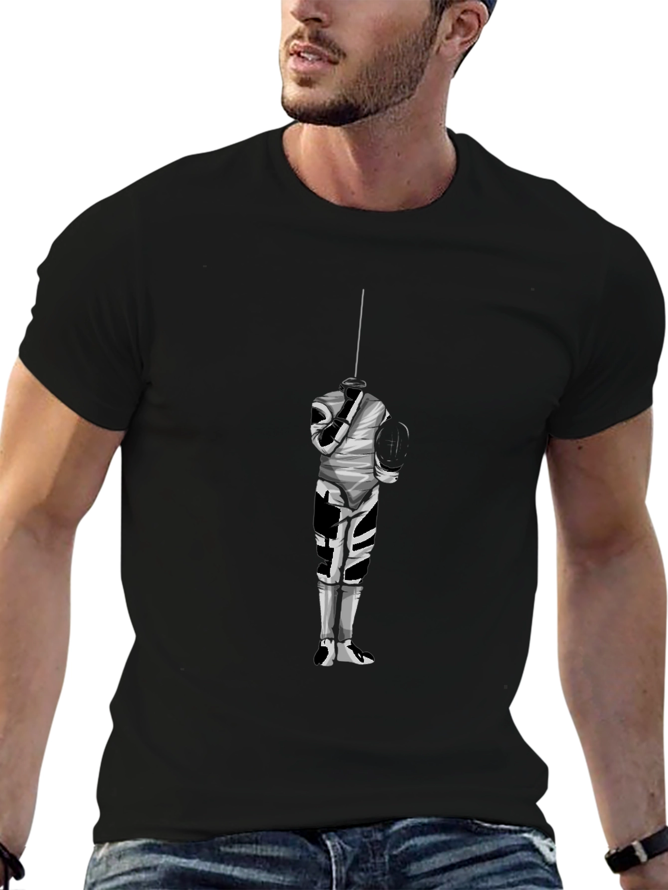 Fencing Graphic Tee - Black Cotton T-Shirt