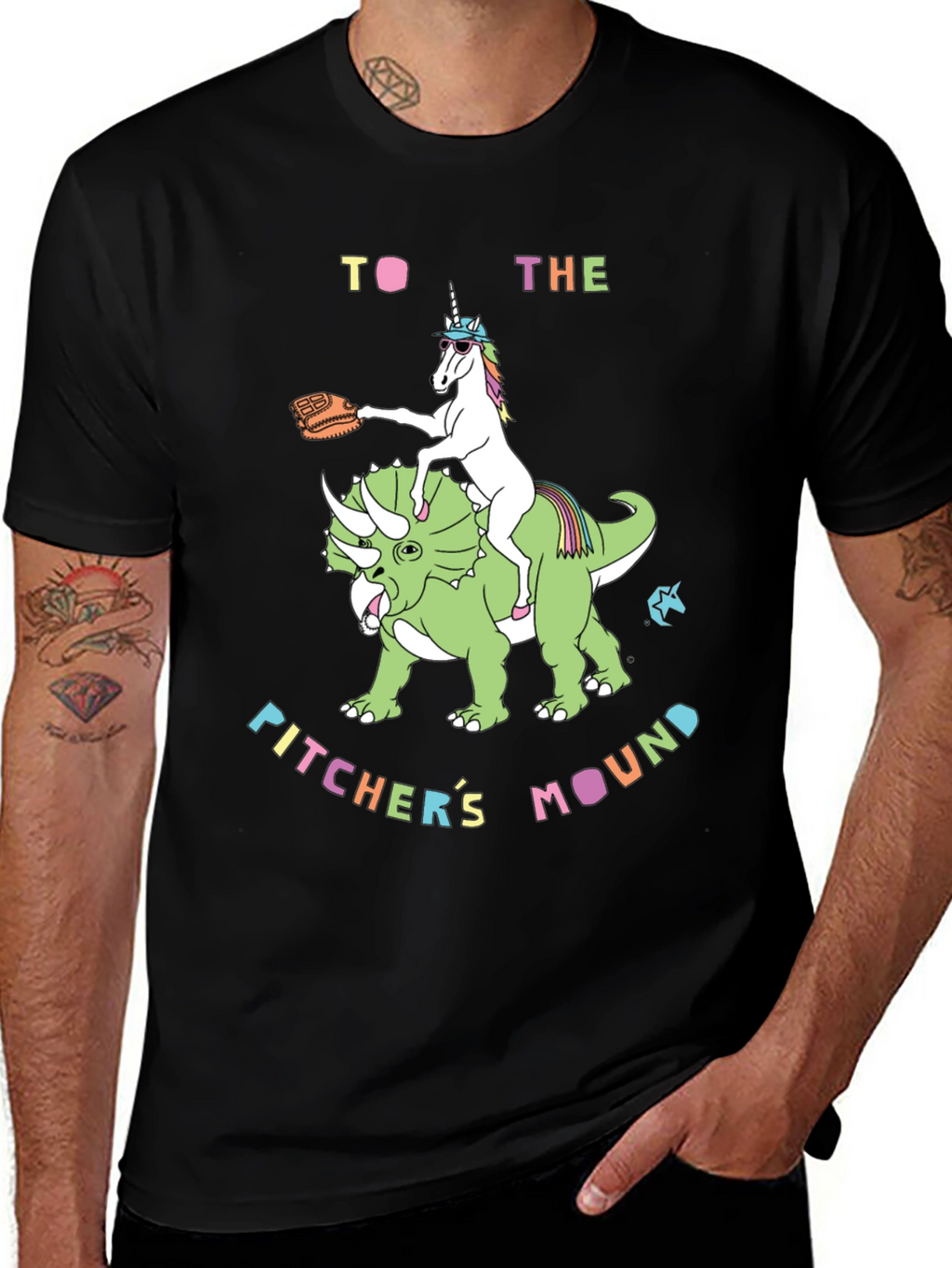 Unicorn Dinosaur Pitchers Mound T-Shirt