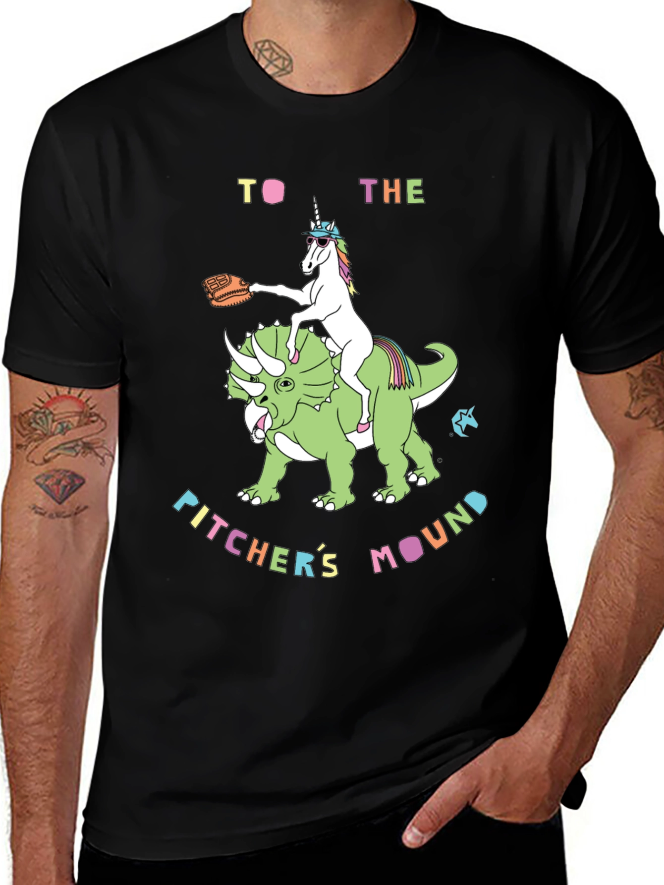 Unicorn Dinosaur Pitchers Mound T-Shirt