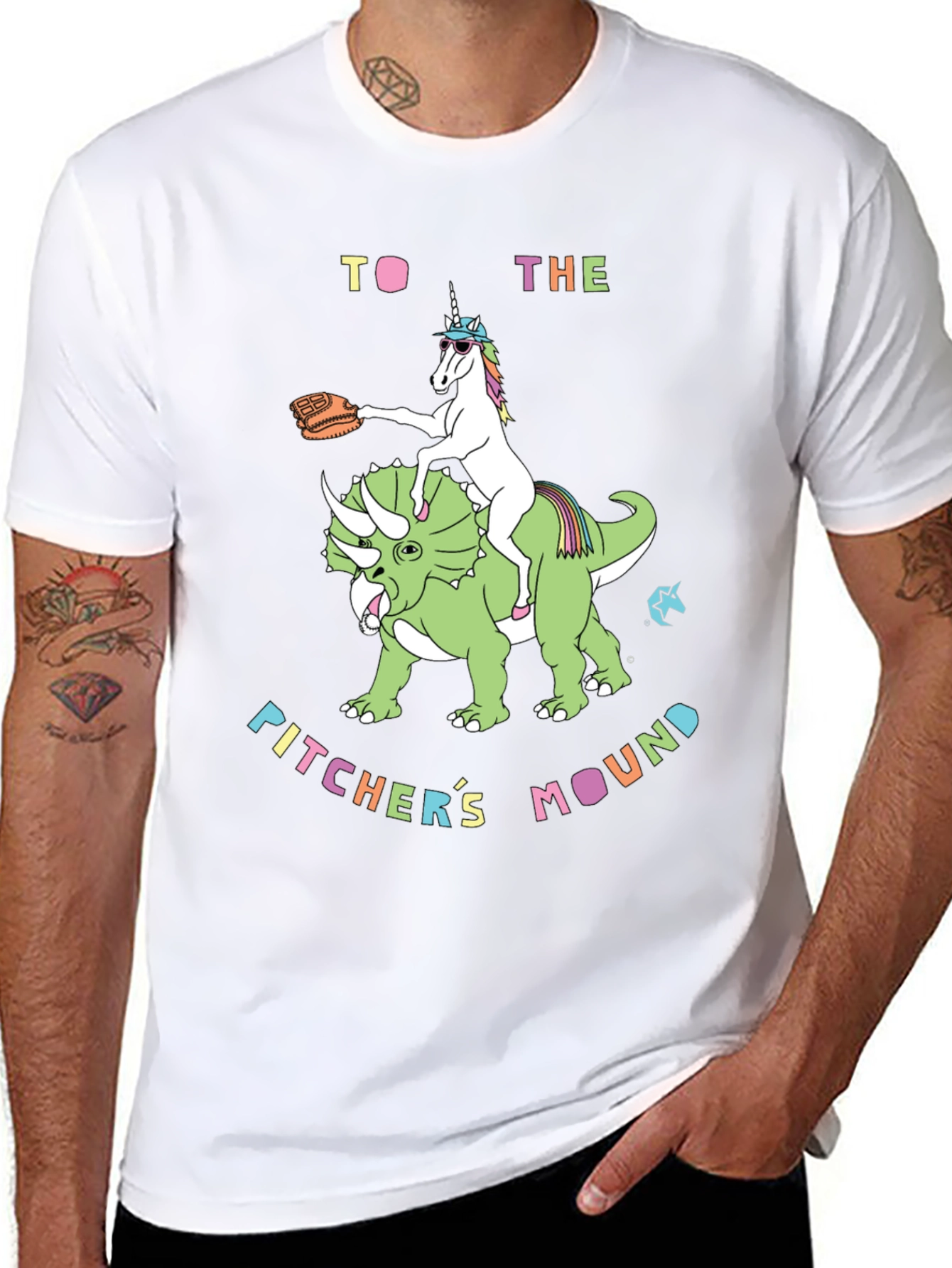 Unicorn Dinosaur Pitchers Mound T-Shirt