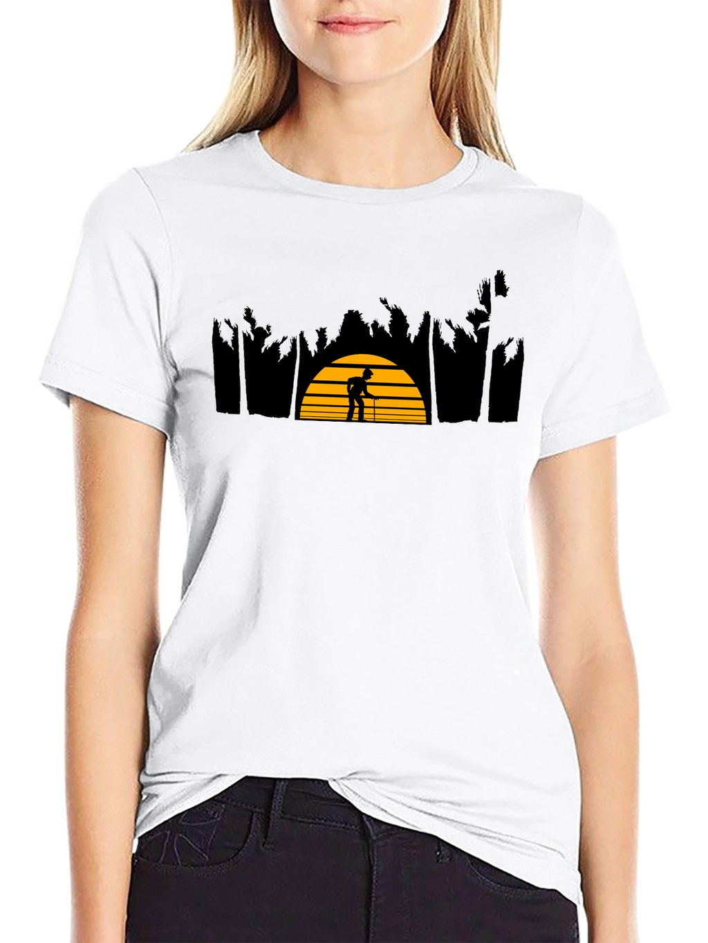 Sunset Silhouette Graphic Tee - Stylish Black Cotton Shirt